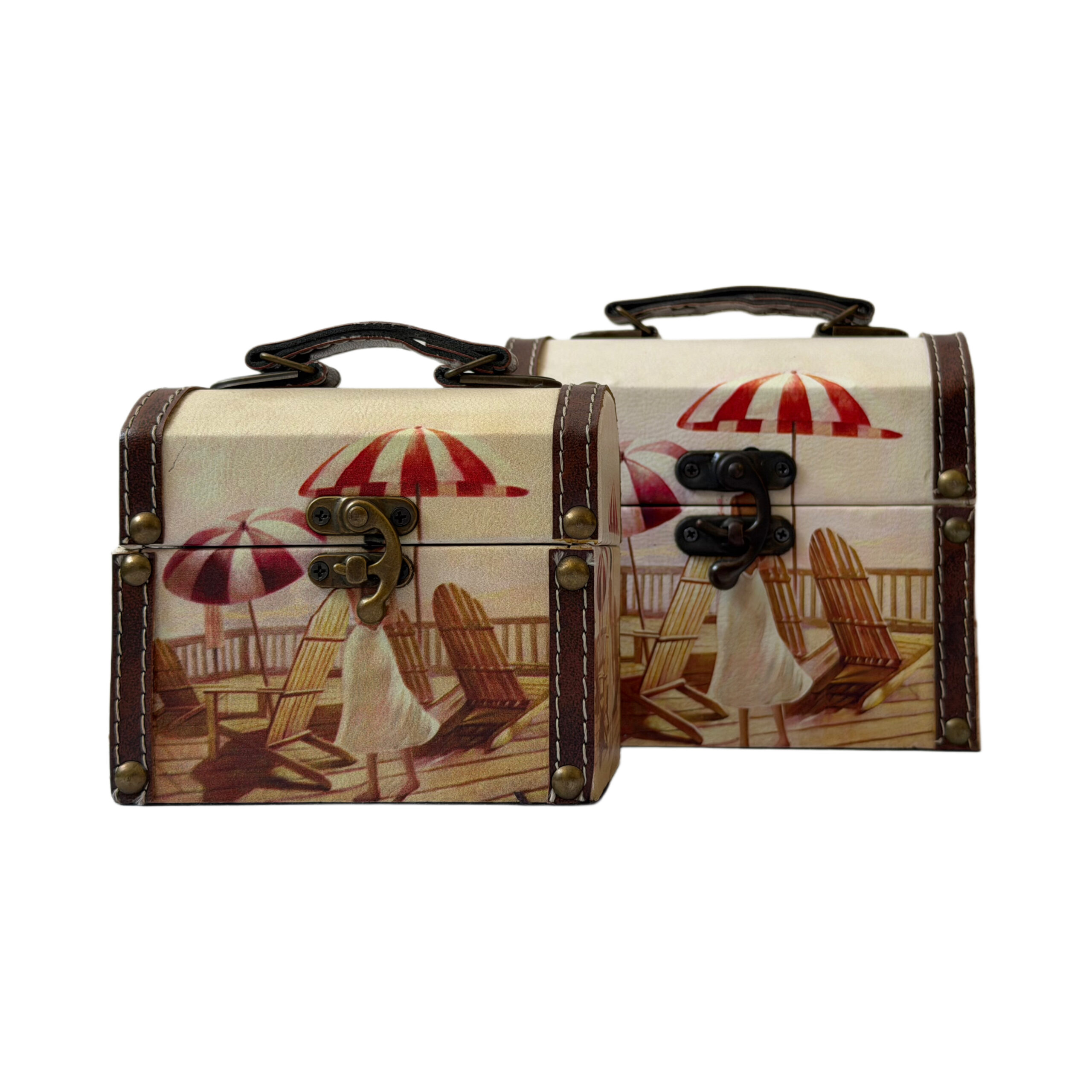 Juego de cajas decorativas con diseño de mujer en playa set/2