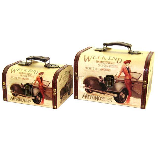 Juego de baúles decorativos con diseño de mujer en auto set/2