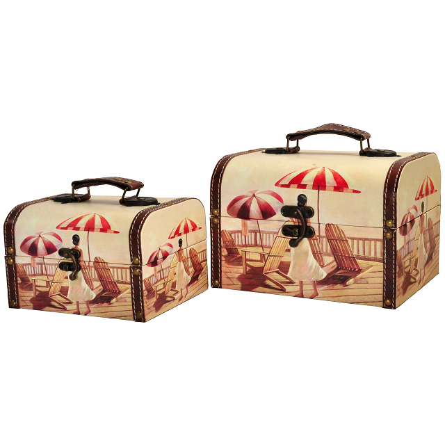 Juego de baúles decorativos con diseño de mujer en playa set/2
