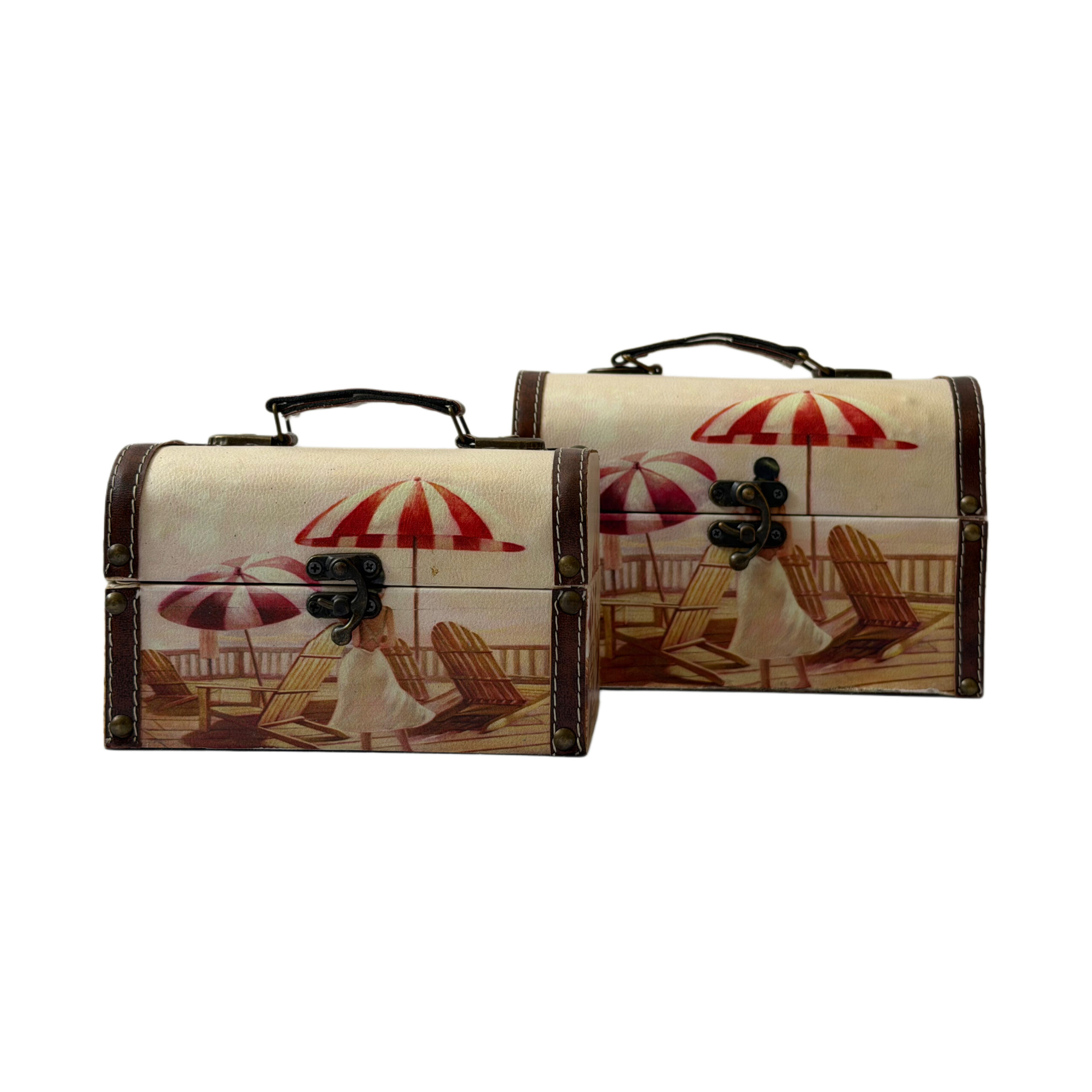 Juego de baúles decorativos con diseño de mujer en playa set/2