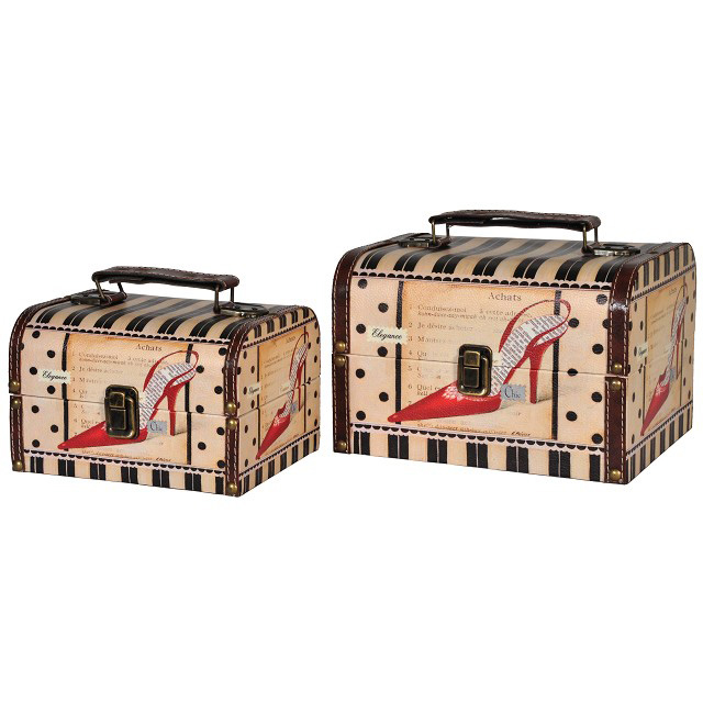 Juego de baúles decorativos con diseño de zapatilla roja set/2