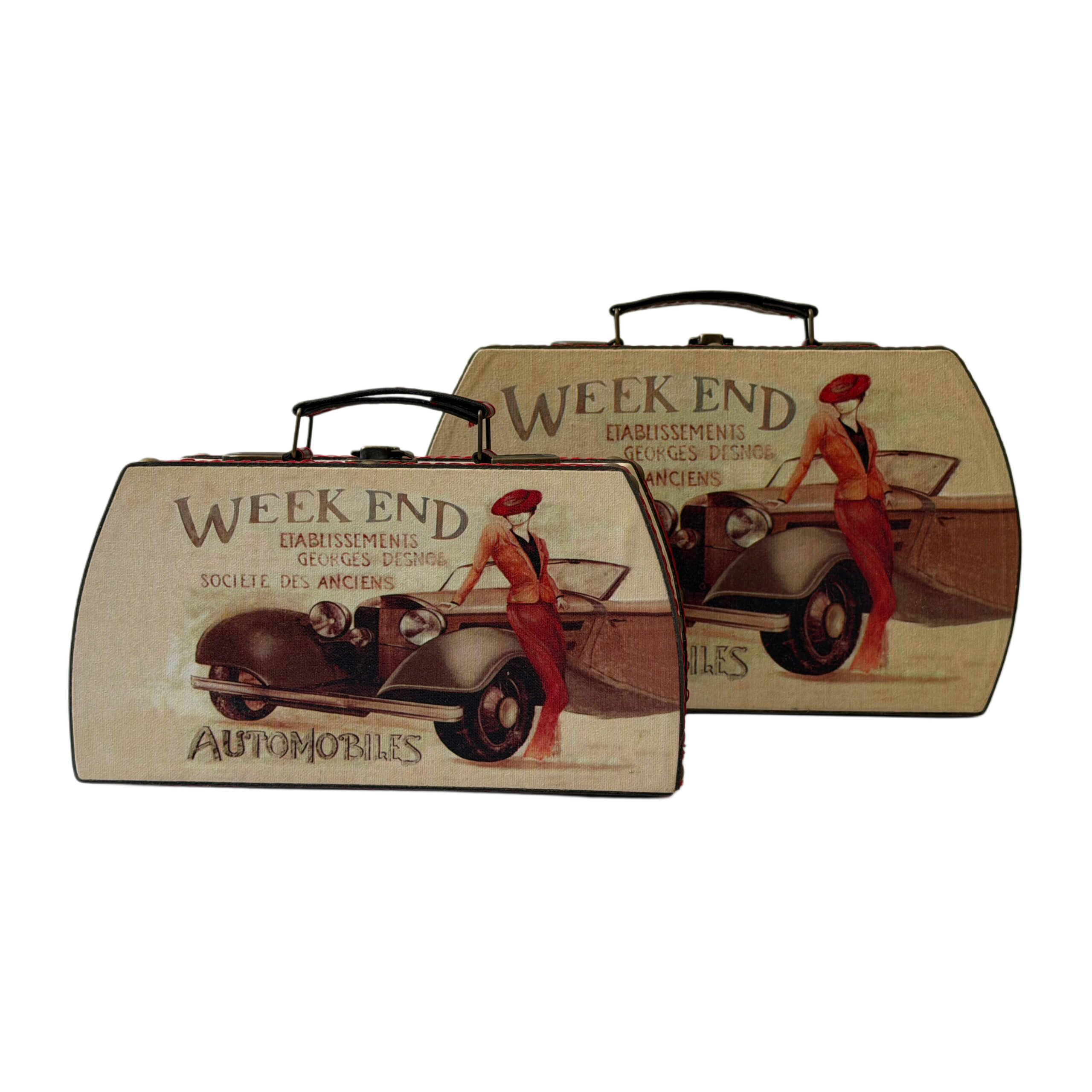 Juego de cajas decorativas con diseño de mujer en auto set/2