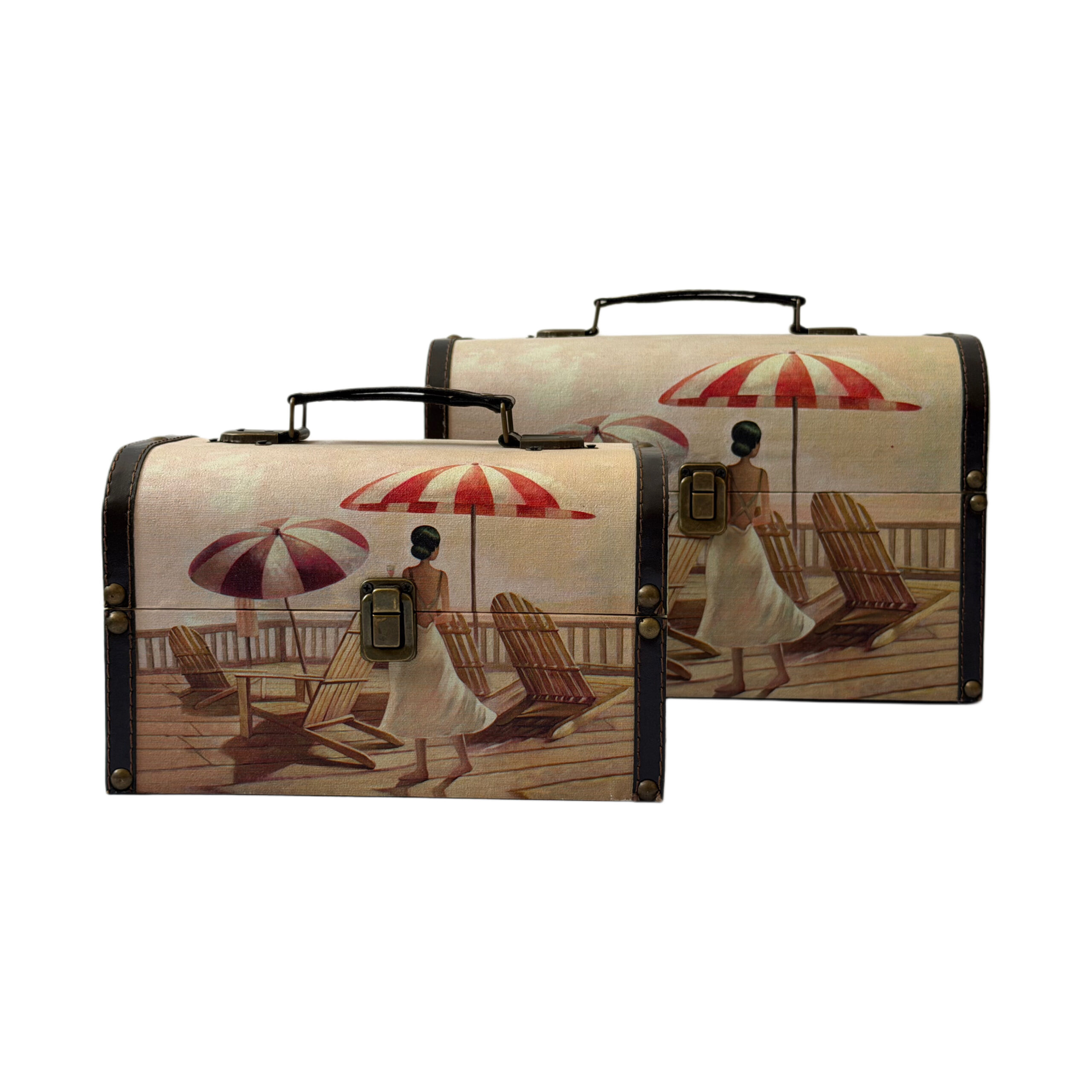 Juego de cajas decorativas con diseño de mujer en playa set/2