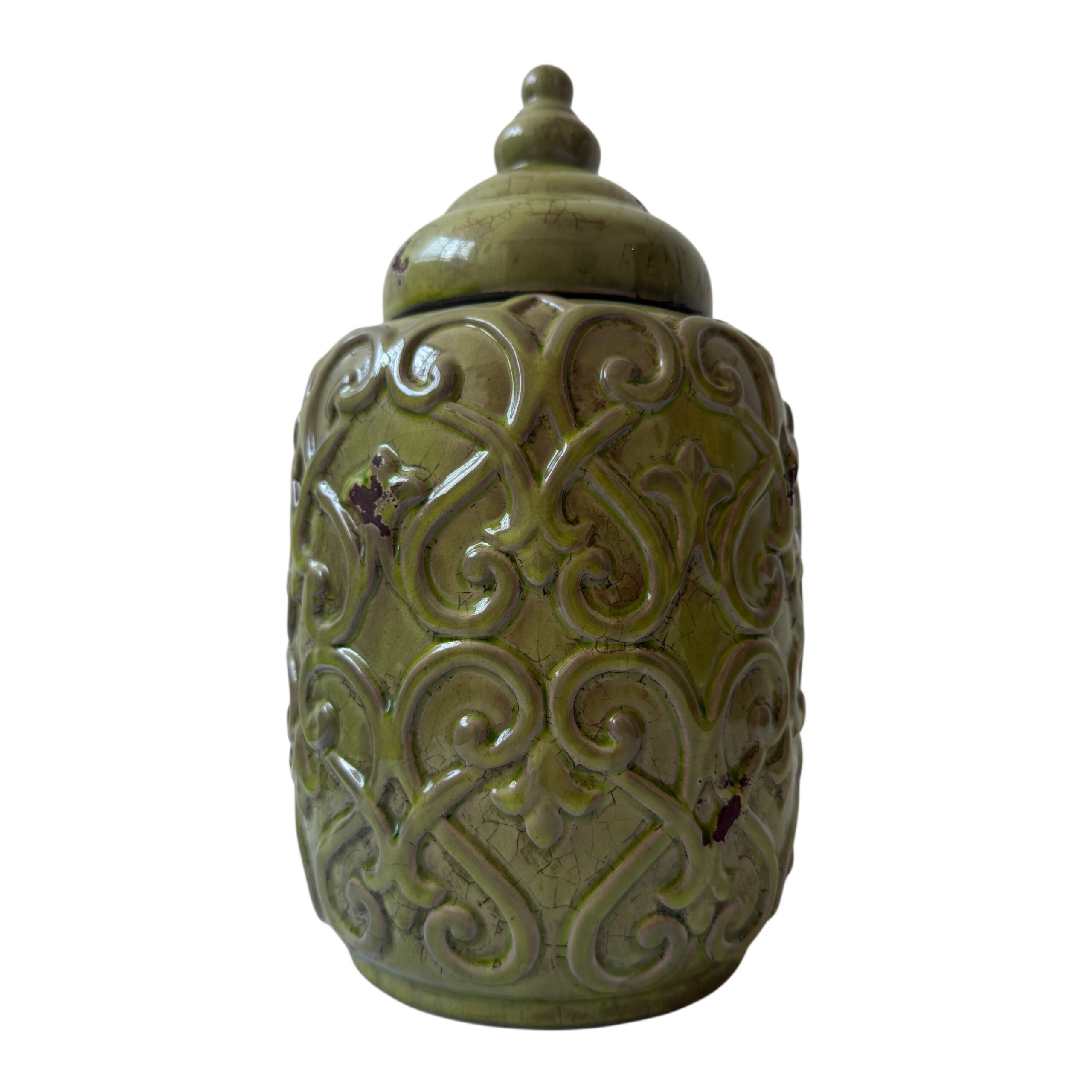 Jarron de ceramica con tapa chico color verde