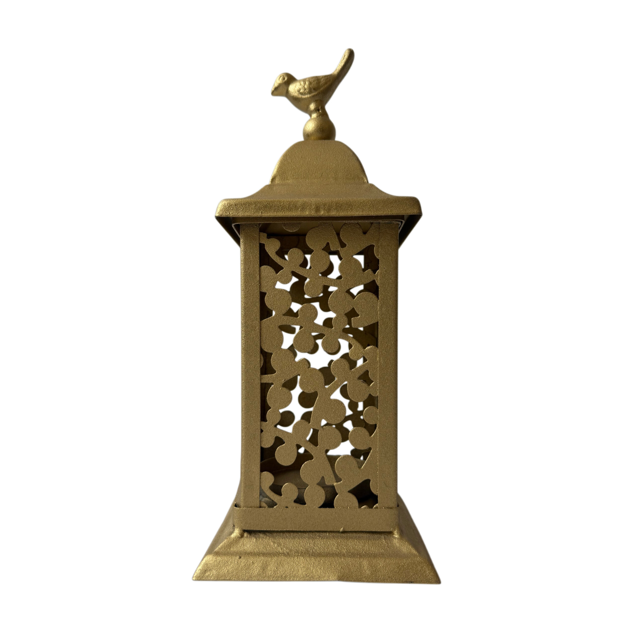 Candelabro grande con pajarito de metal color dorado