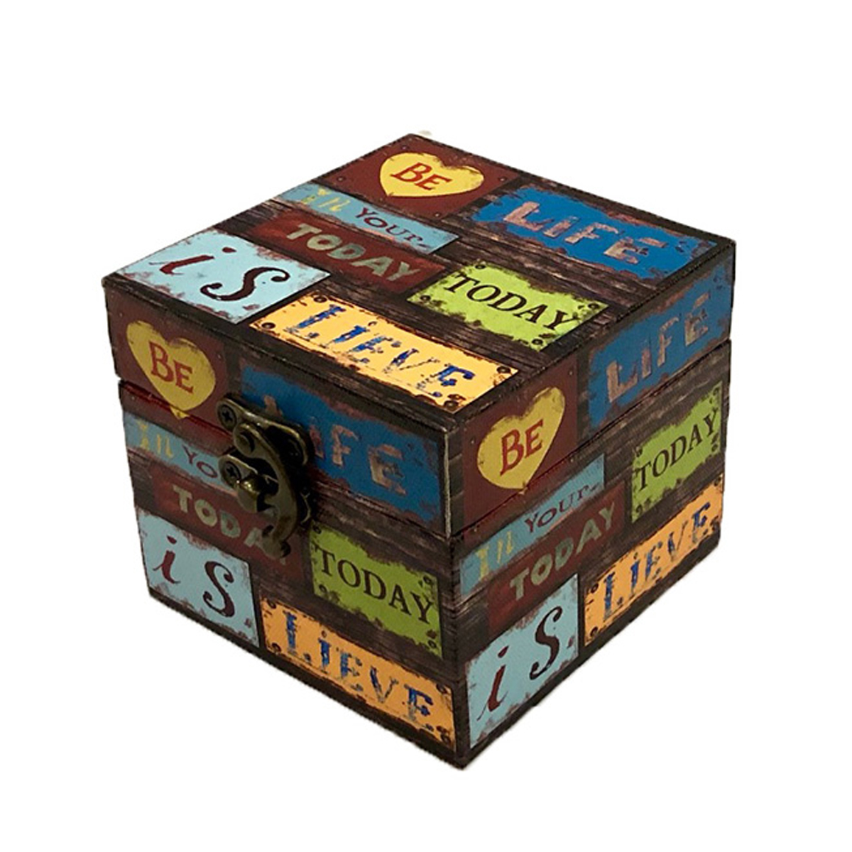 Caja de madera con diseño de frases