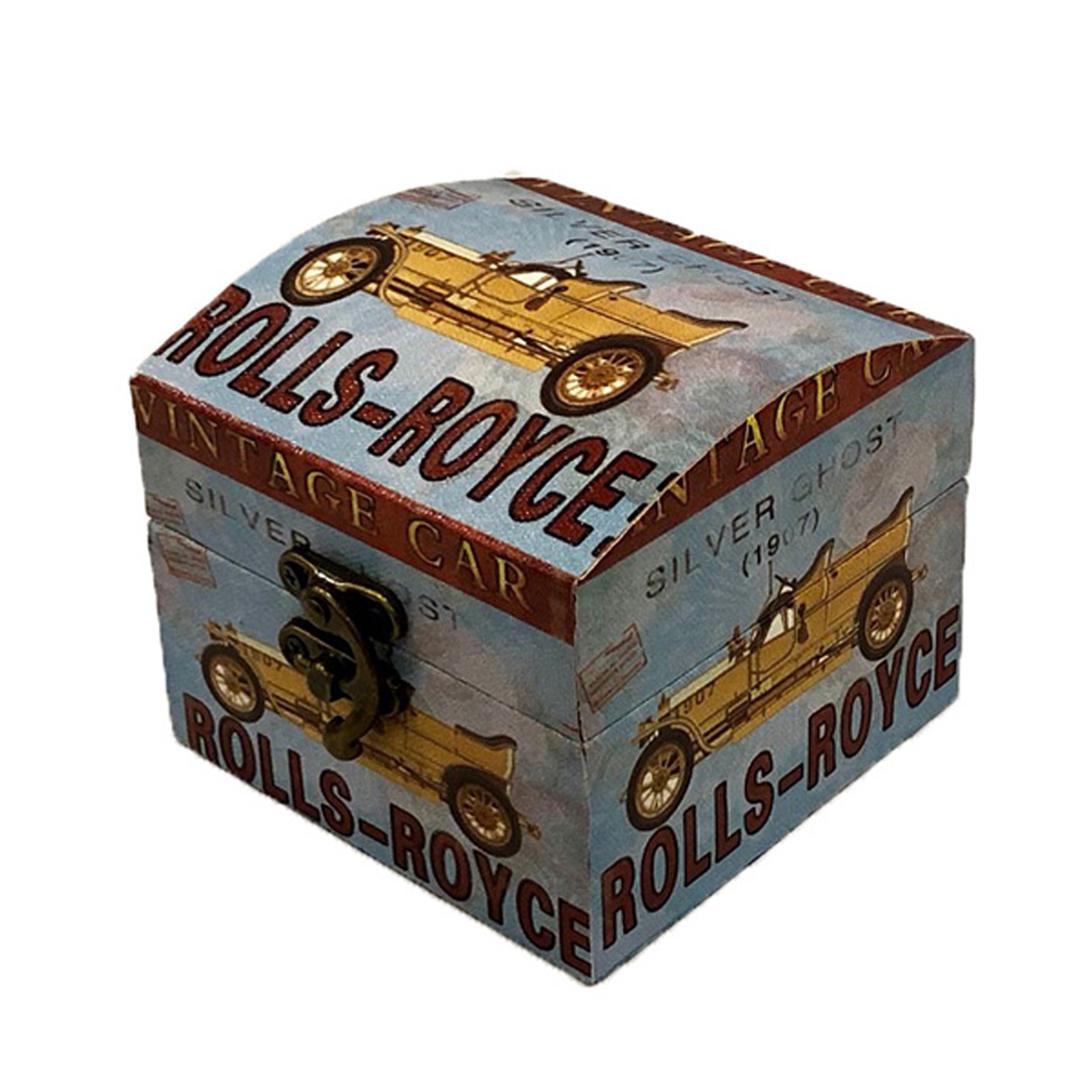 Caja de madera con diseño de rolls-royce color azul claro