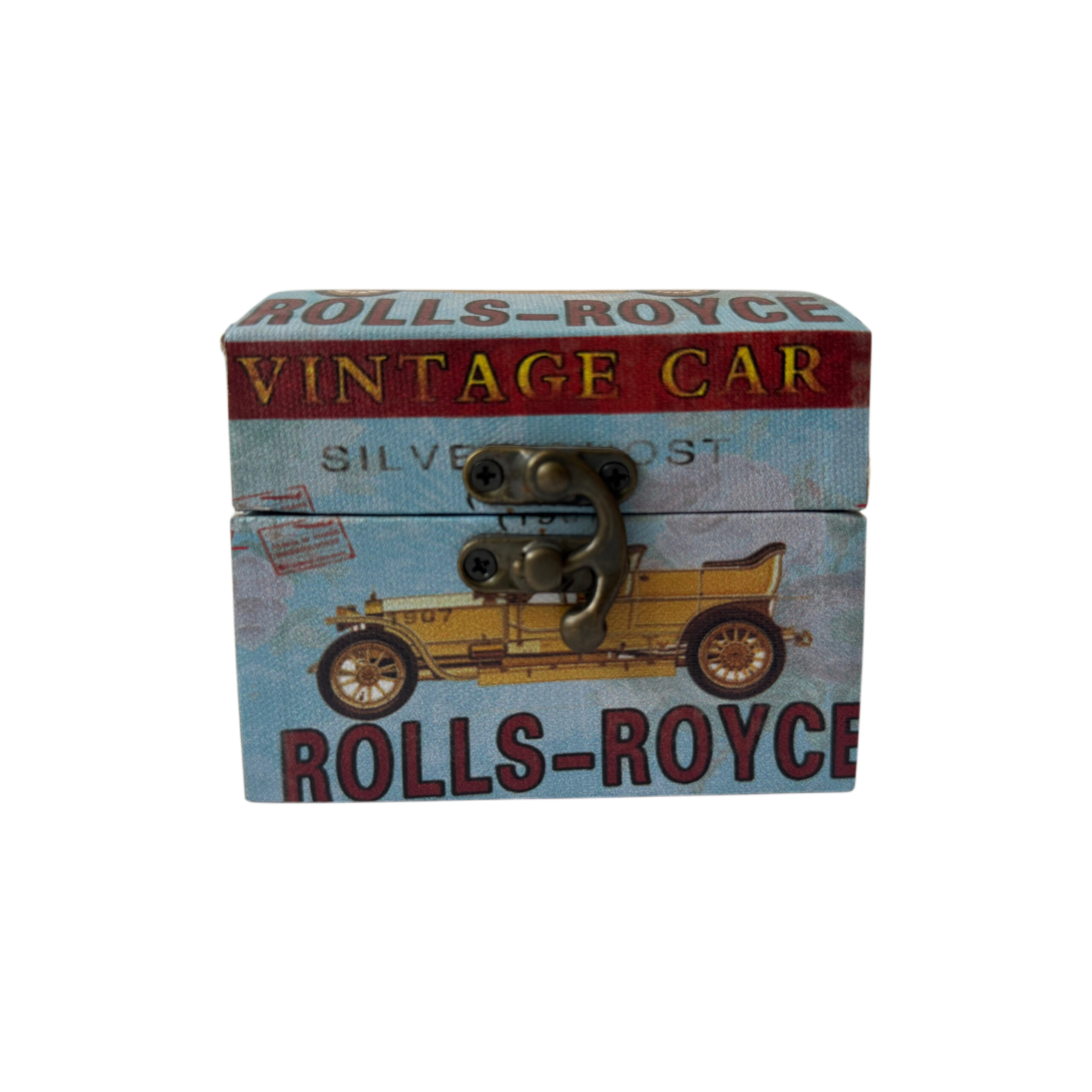 Caja de madera con diseño de rolls-royce color azul claro