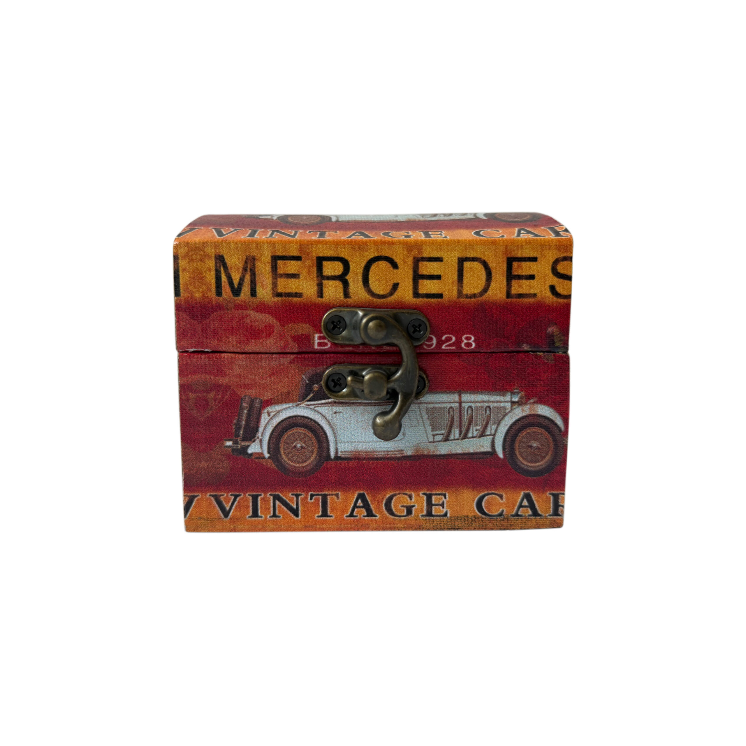 Caja de madera con diseño de mercedes intage color rojo