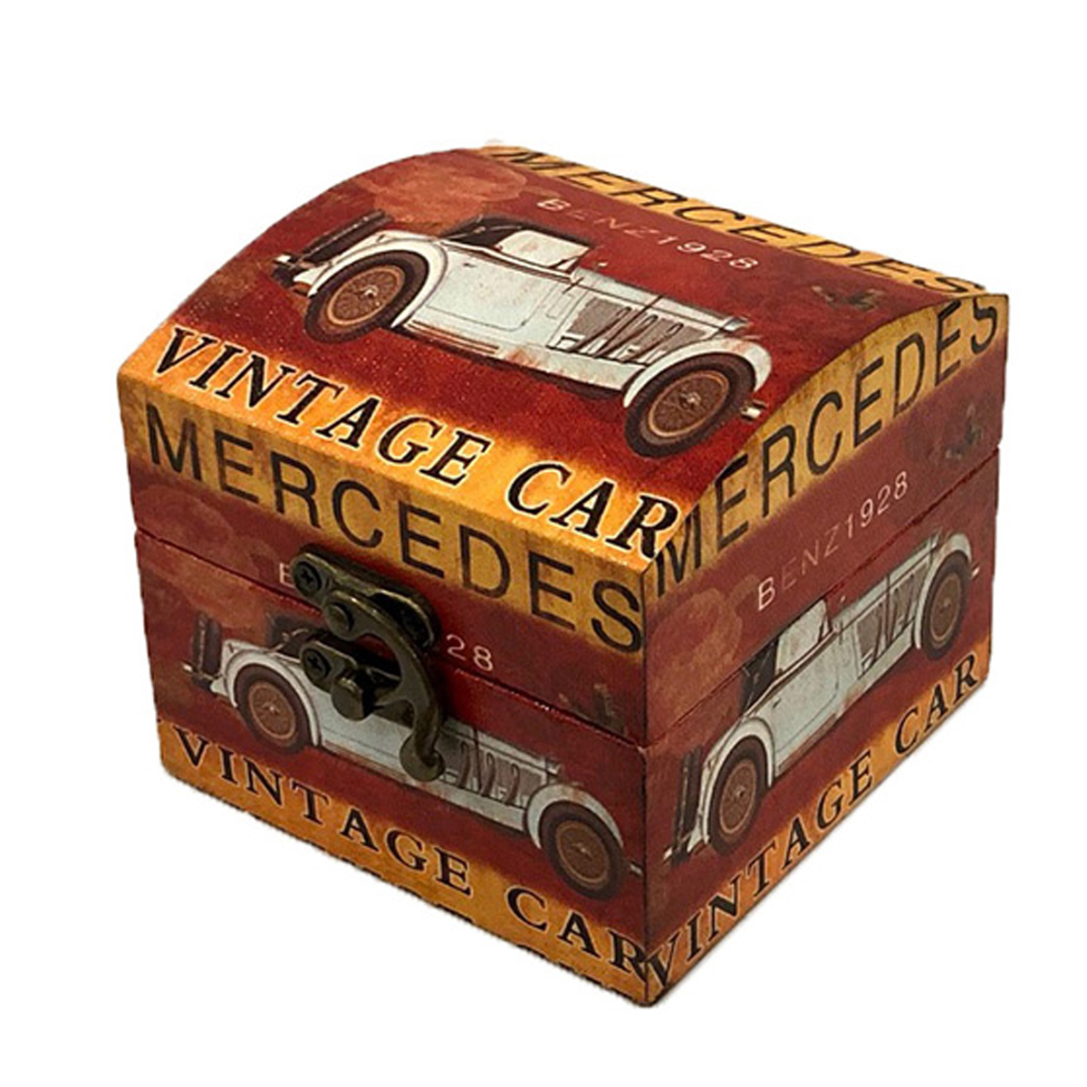 Caja de madera con diseño de mercedes intage color rojo