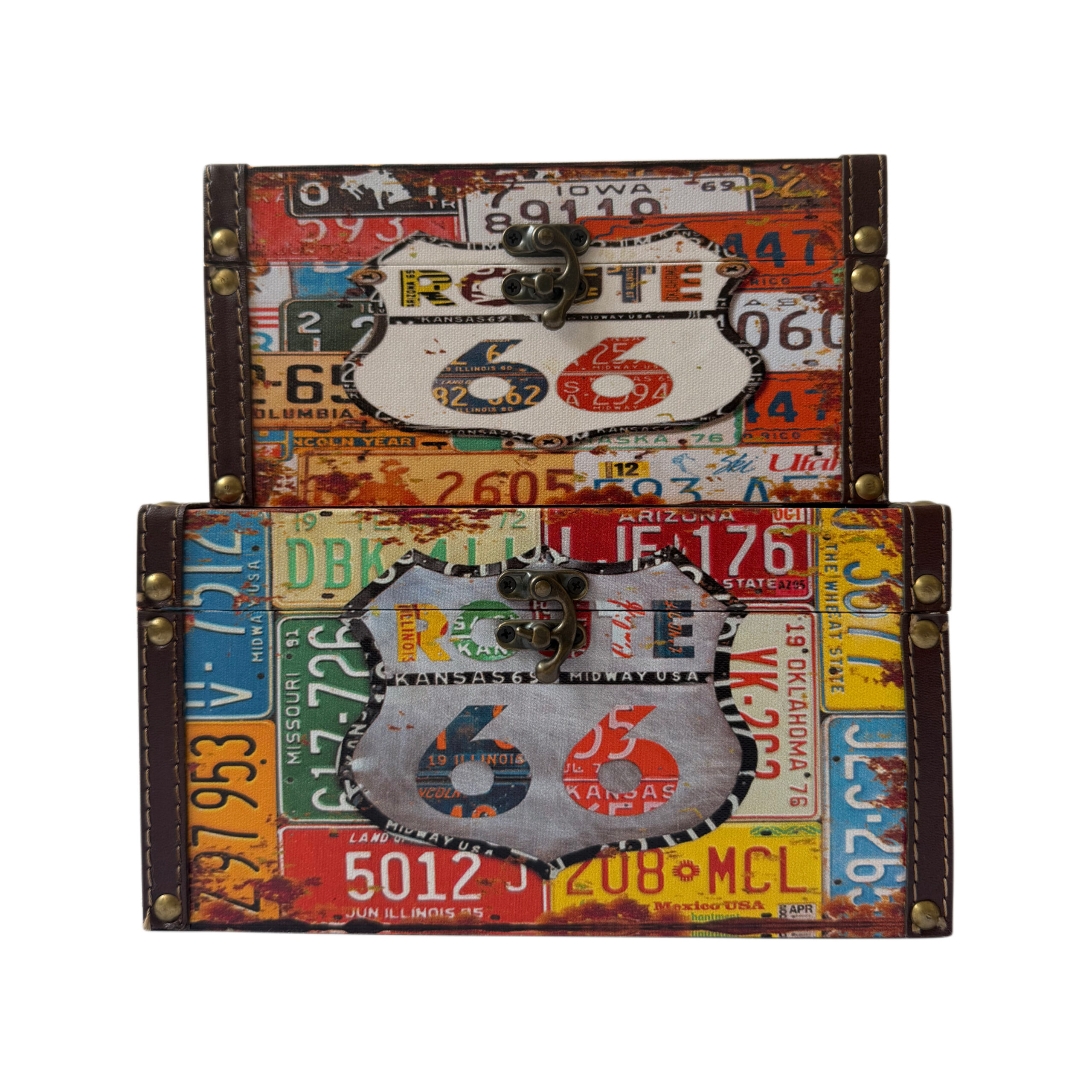 Cajas de madera set/2 con diseño de ruta 66 diseño de placas