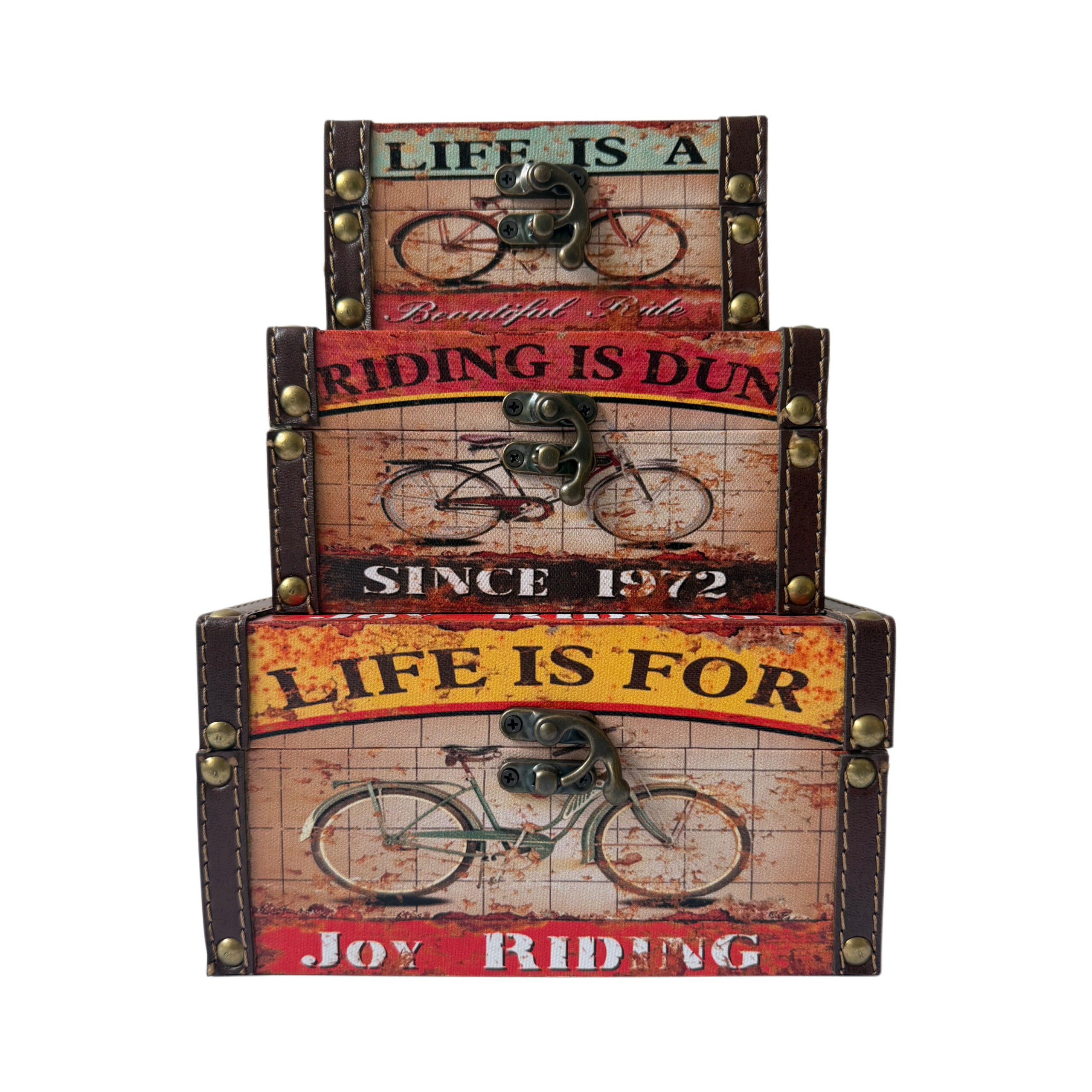 Cajas de madera set/3 con diseño de bicicleta