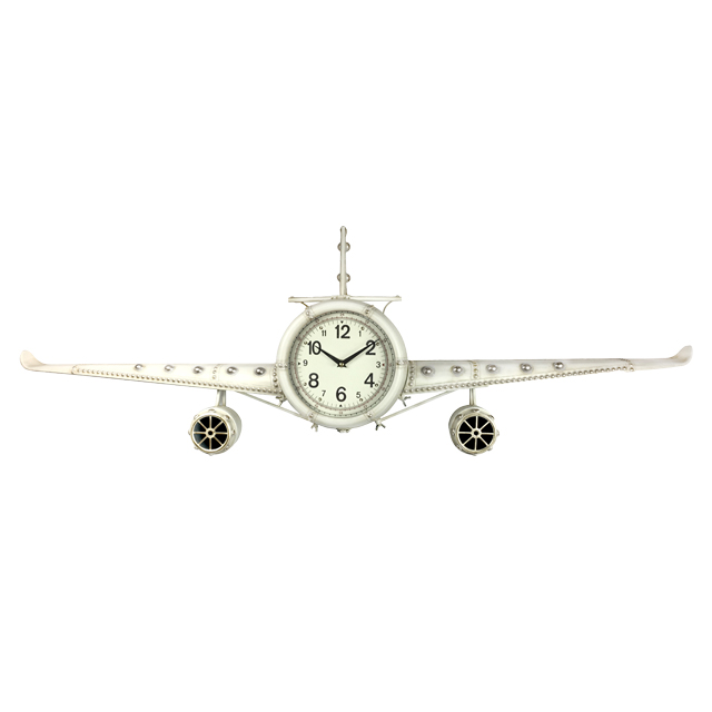 Reloj de pared con diseño de avión blanco