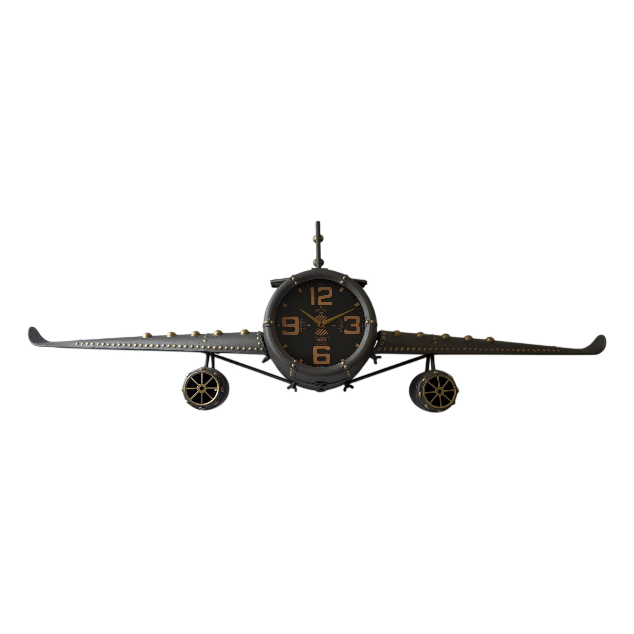 Reloj de pared color gris bronce en forma de avión
