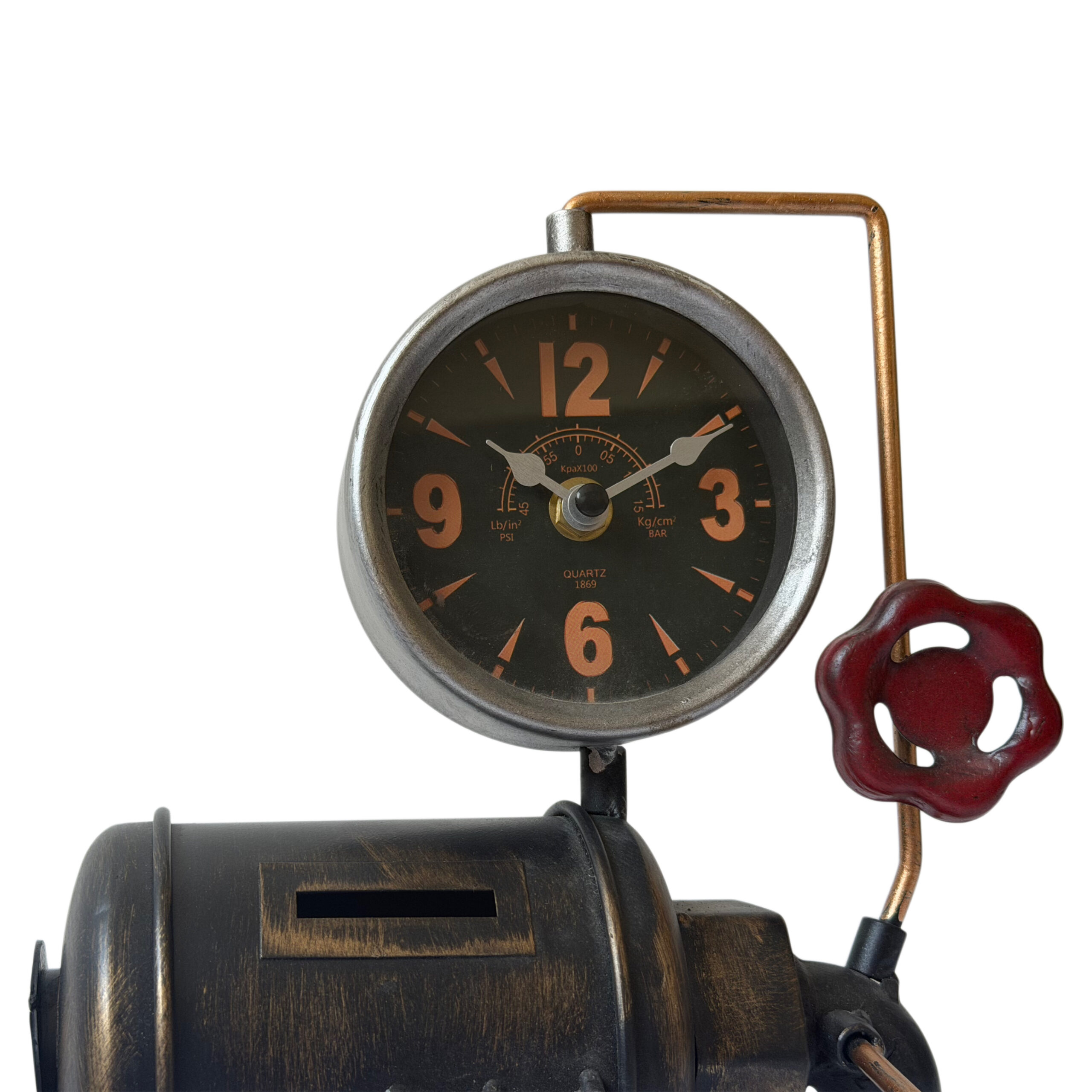 Reloj-alcancía caldera de vapor vintage - Imagen 3