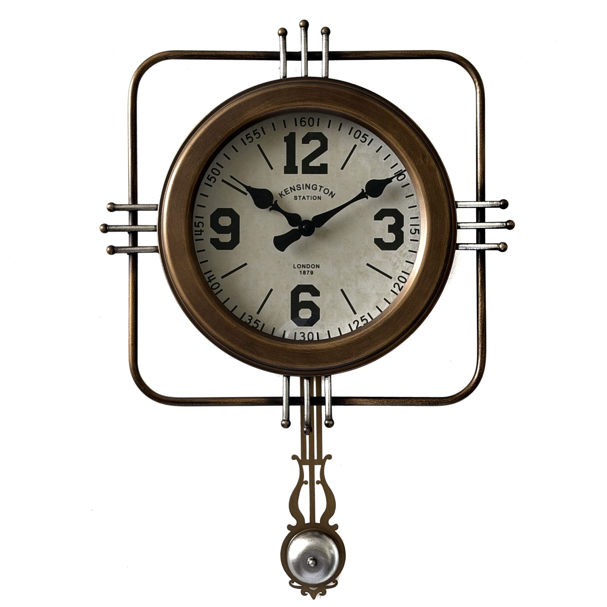 Reloj de pared dorado con péndulo
