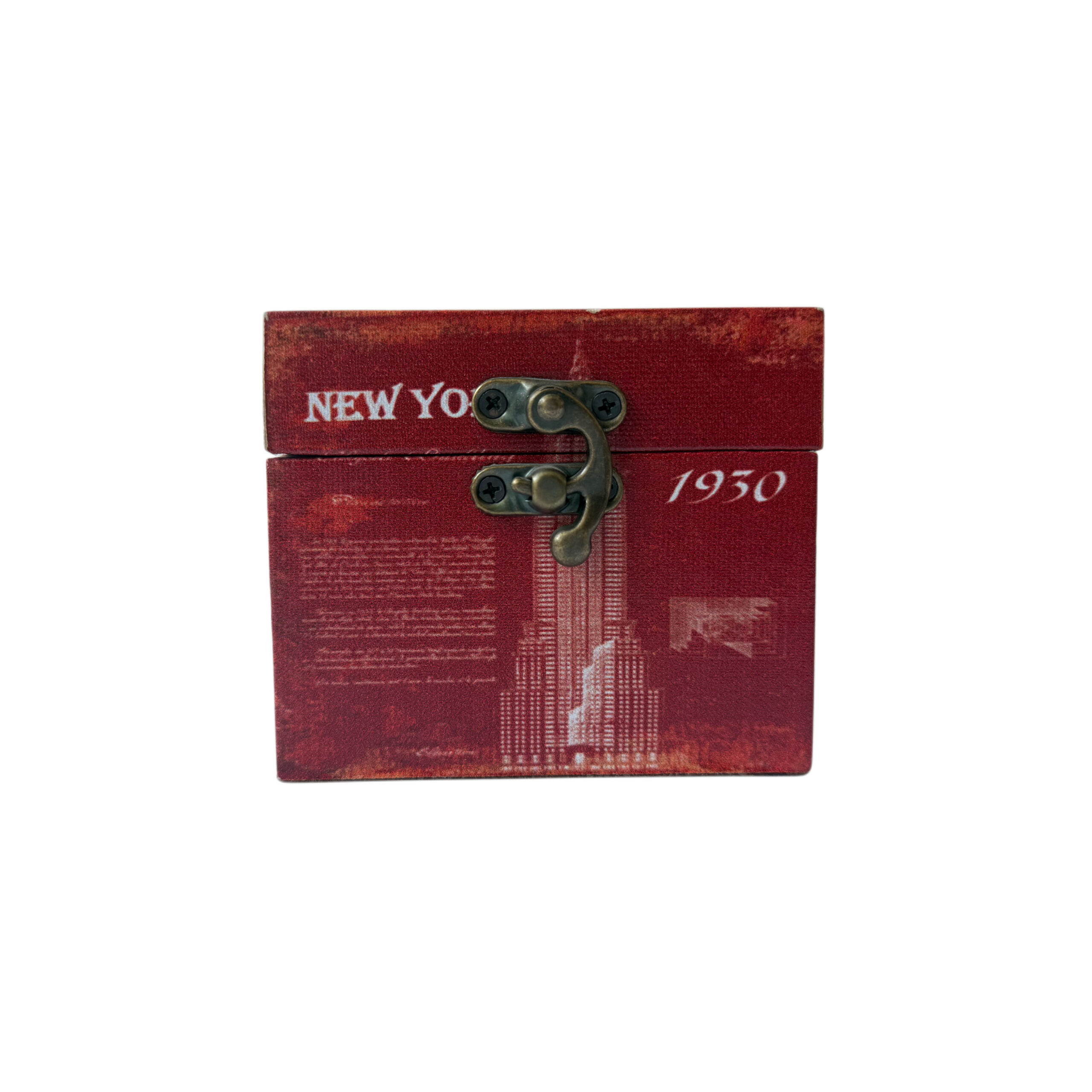 Caja de madera con diseño Empire State color rojo vino