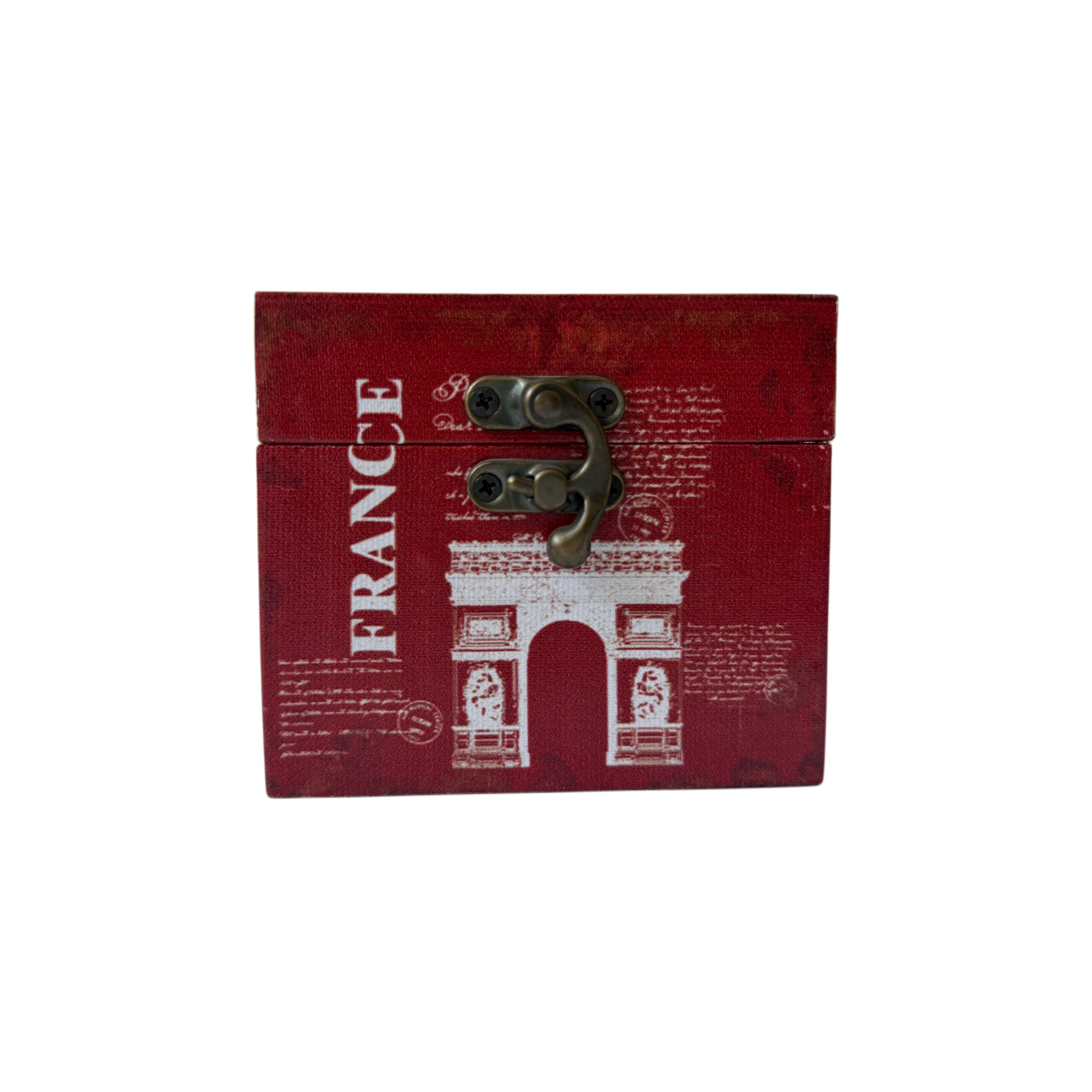 Caja de madera con diseño del Arco del Triunfo color rojo vino