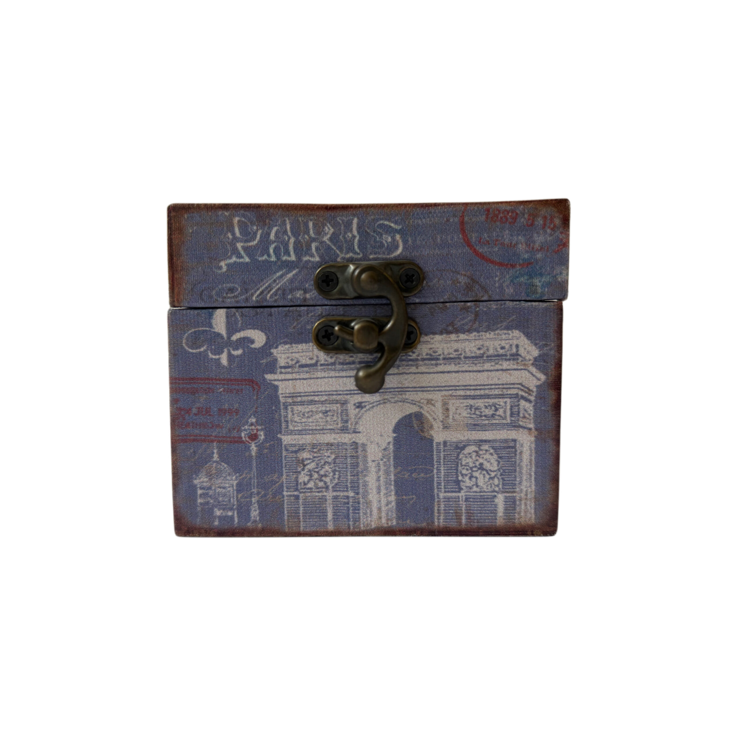 Caja de madera con diseño del Arco del Triunfo color lila