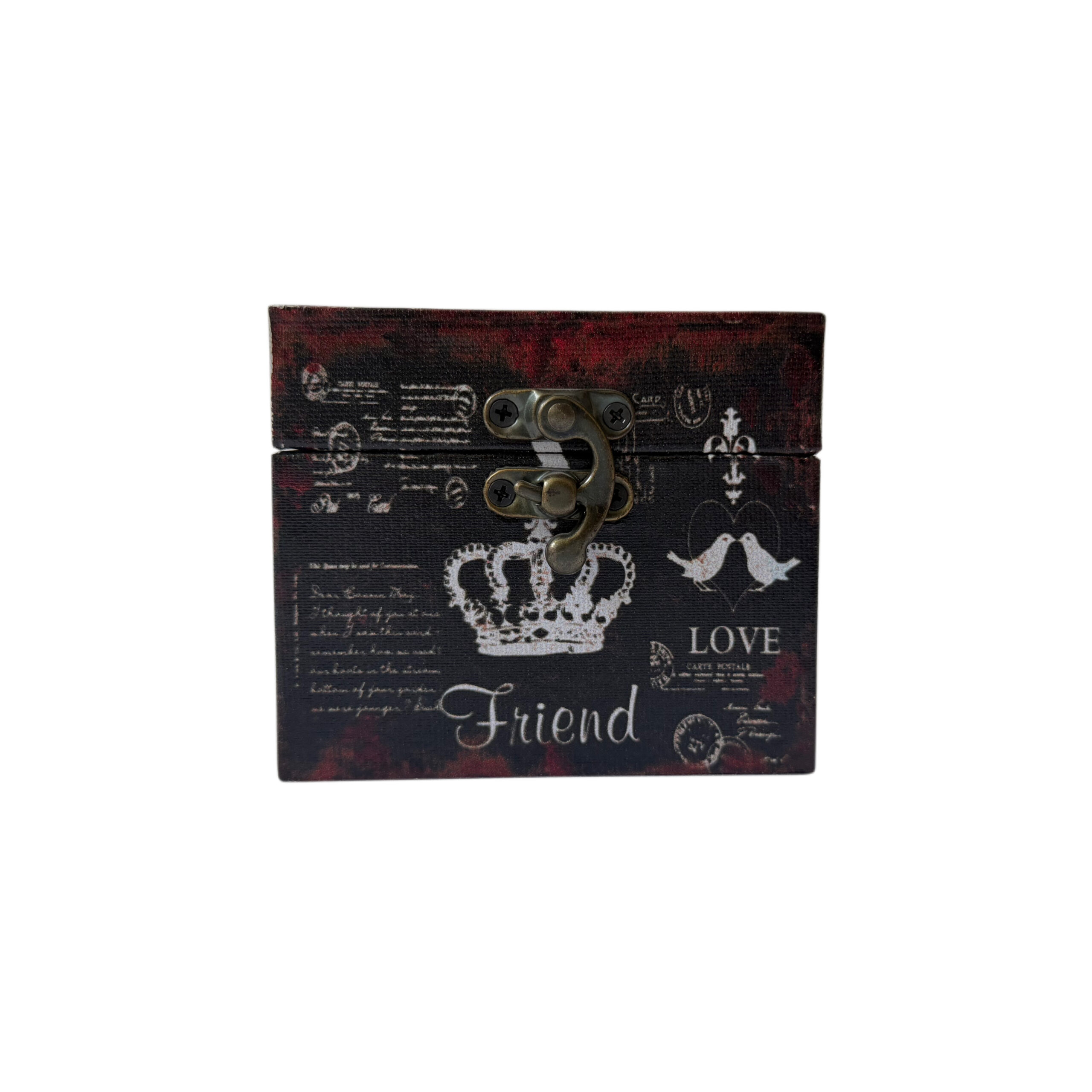 Caja de madera con diseño de corona color negro
