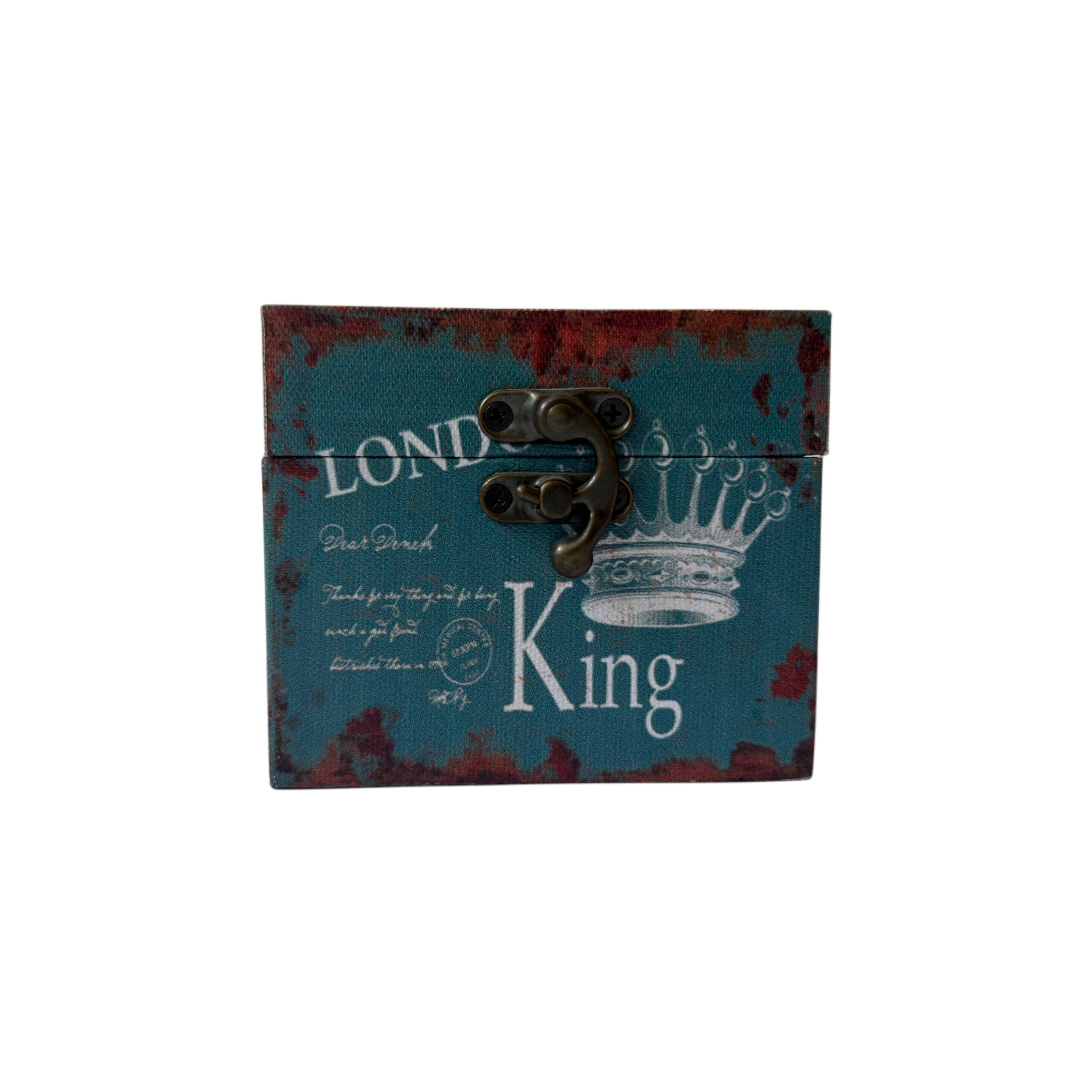 Caja de madera con diseño de corona king color azul  turquesa oscuro