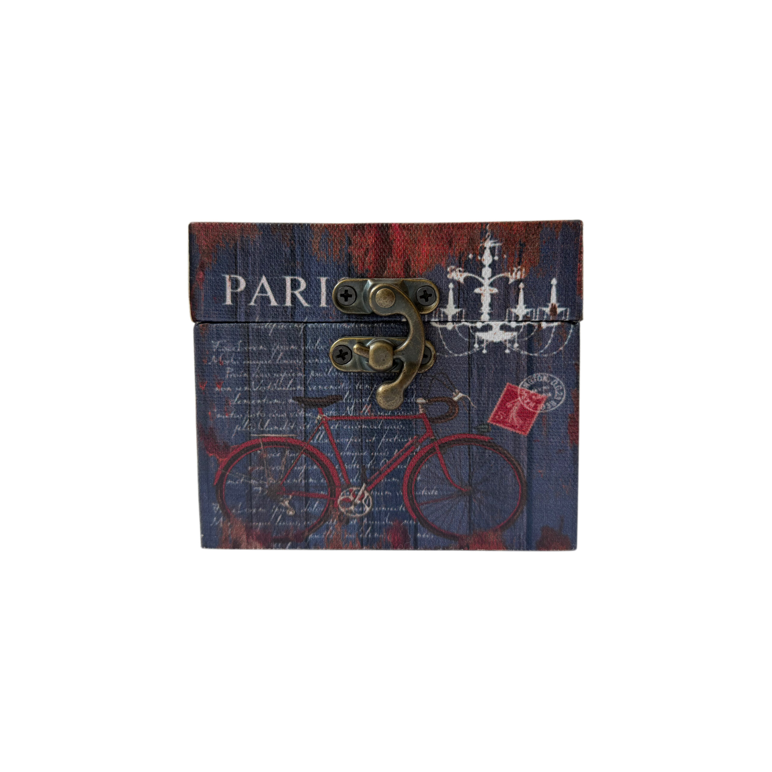Caja de madera con diseño de letras de Paris color azul