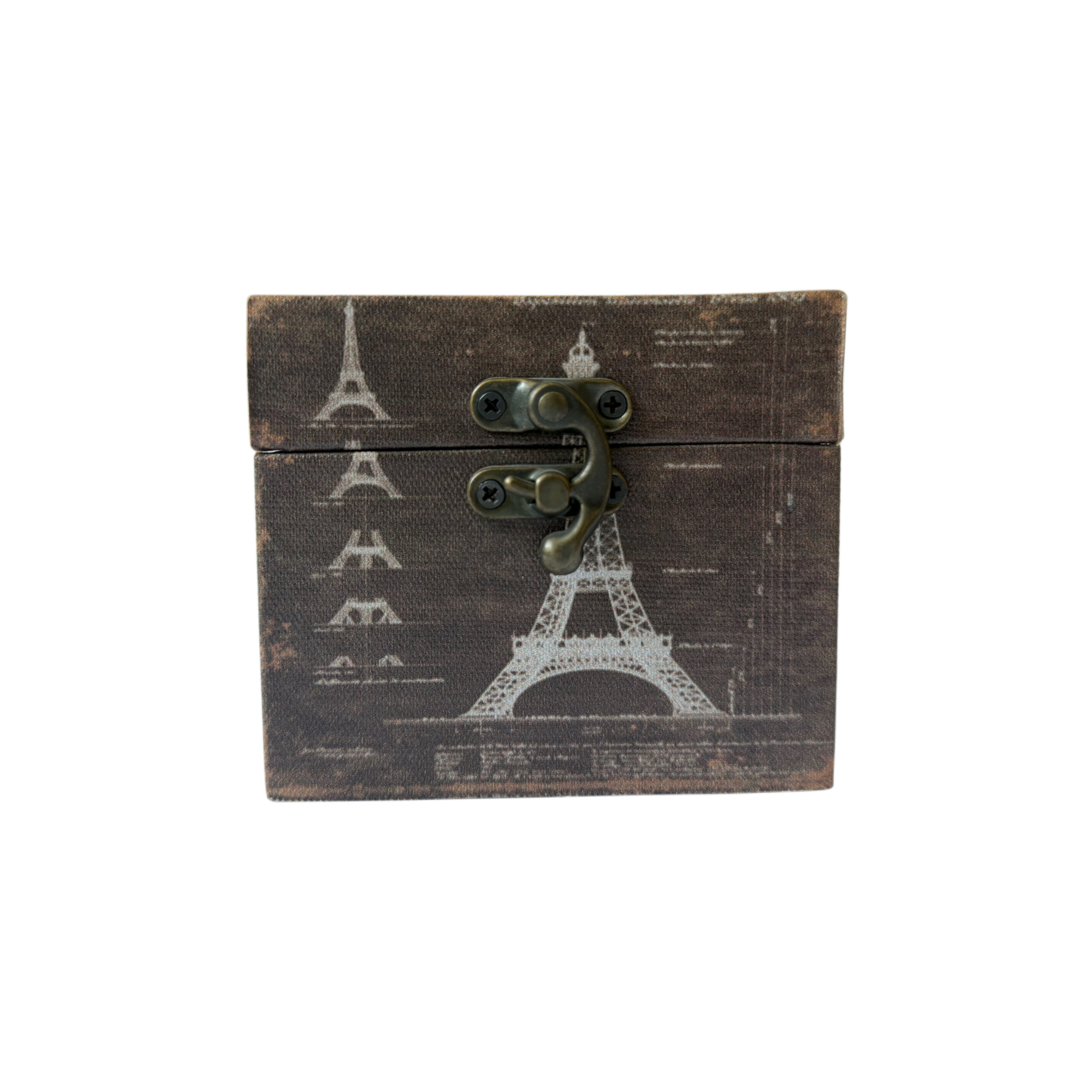 Caja de madera con diseño de París color cafe oscuro