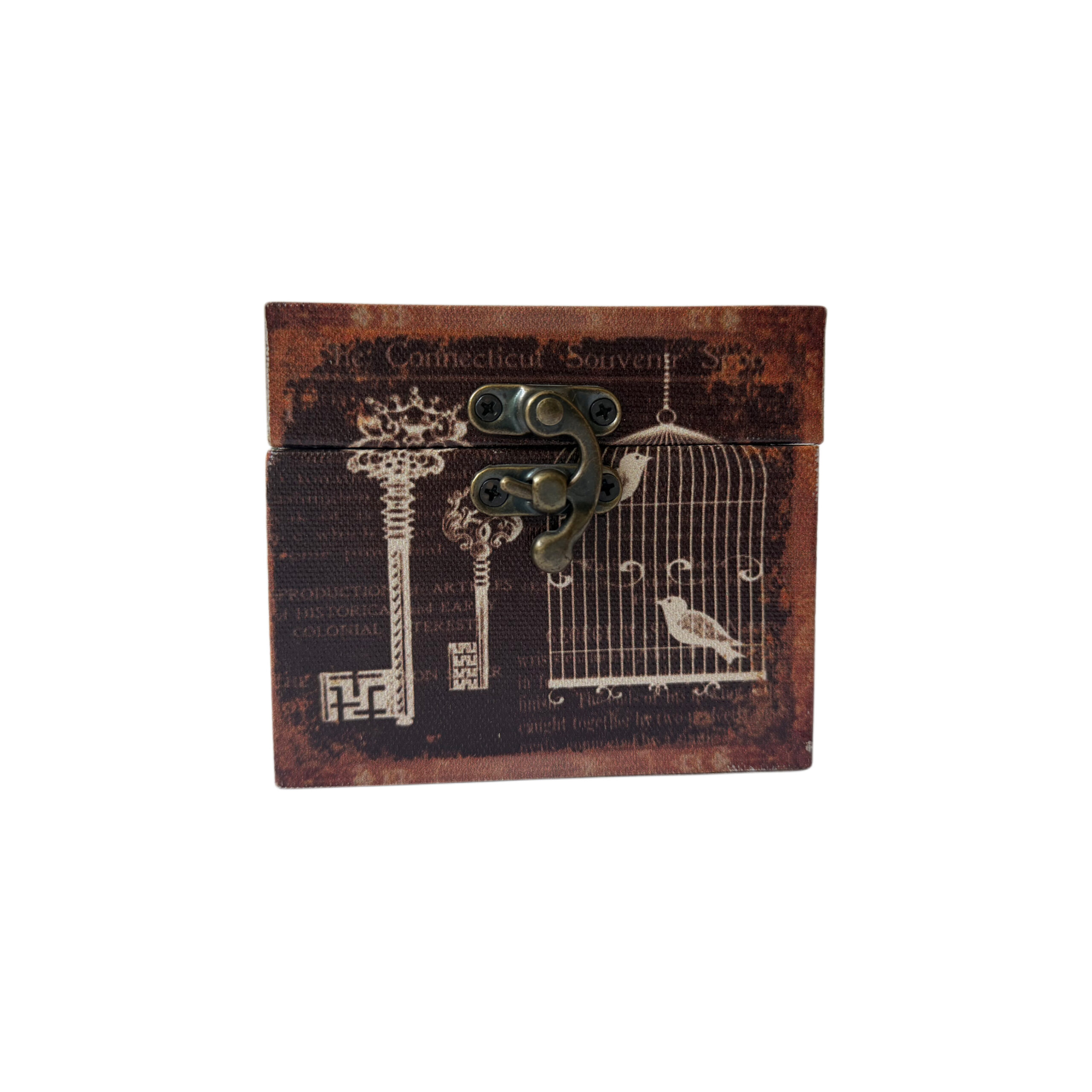 Caja de madera con diseño de llaves color café oscuro