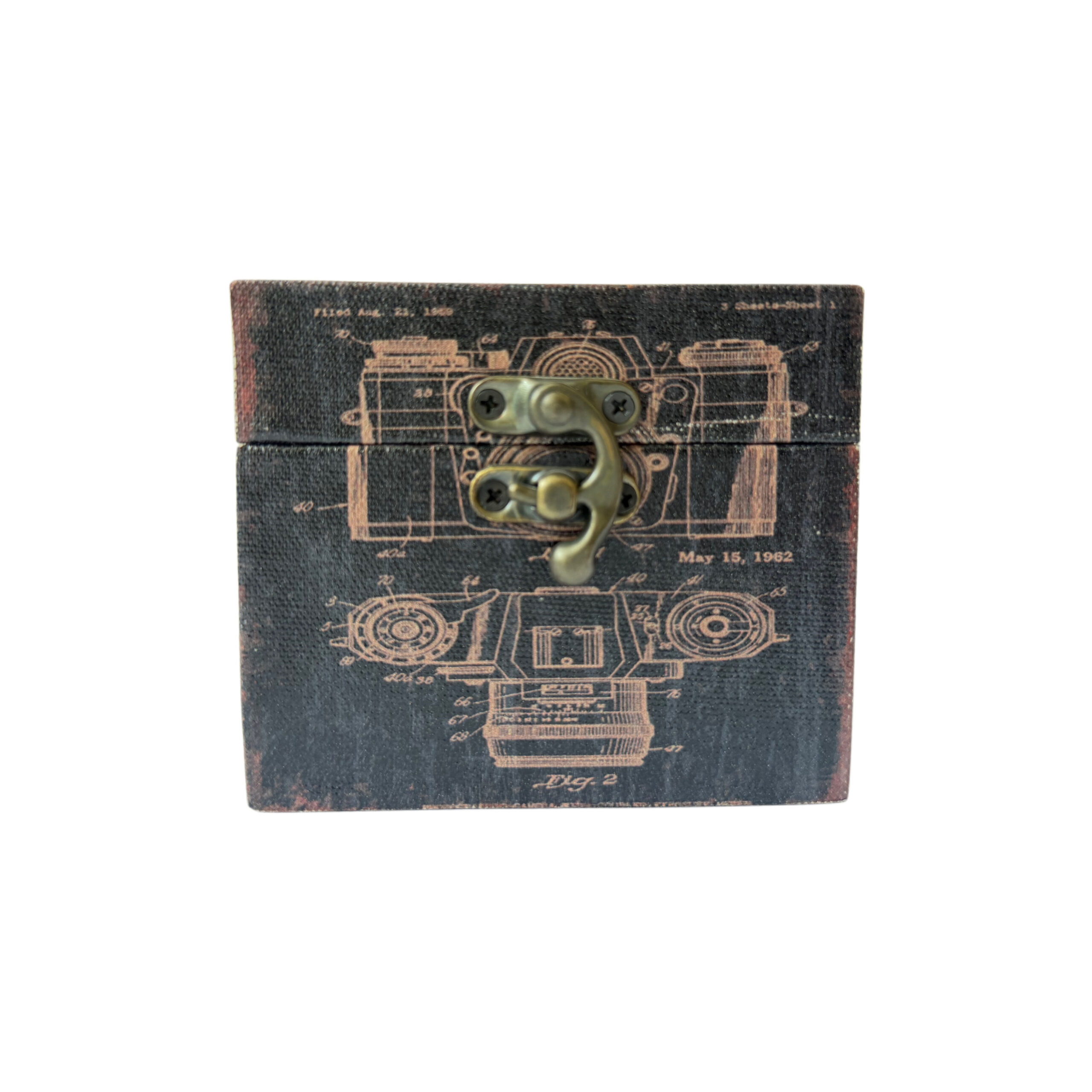 Caja de madera con diseño de cámara  color negro