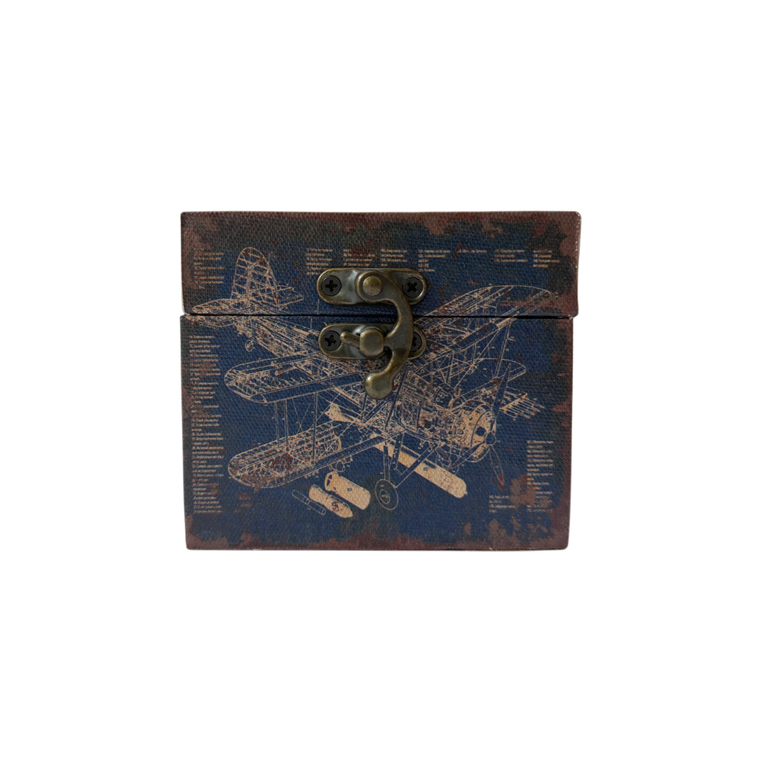 Caja de madera con diseño de avioneta color azul rey