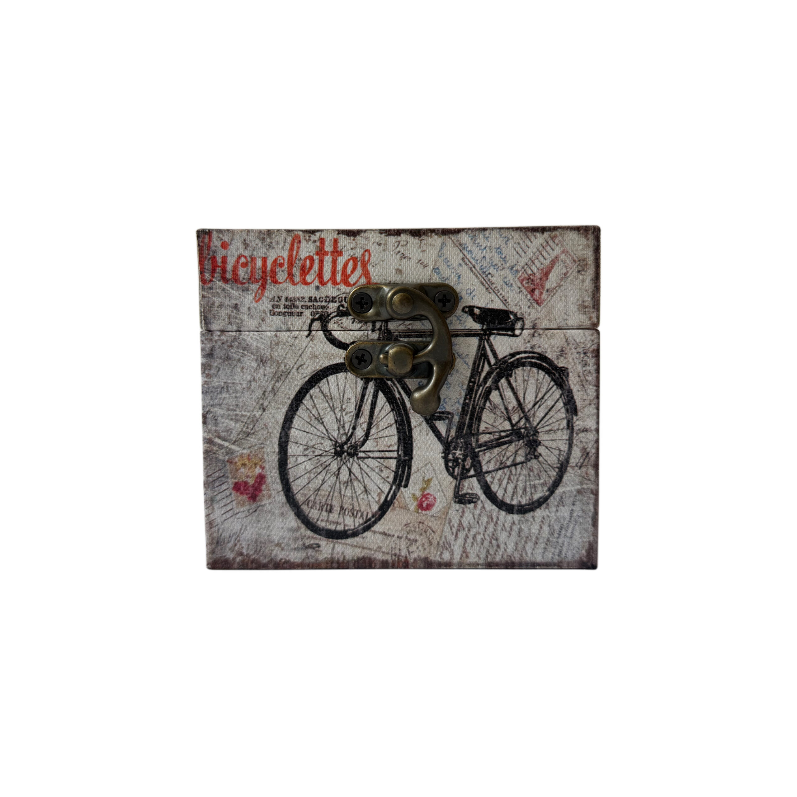 Caja de madera con diseño de bicicleta  color blanco