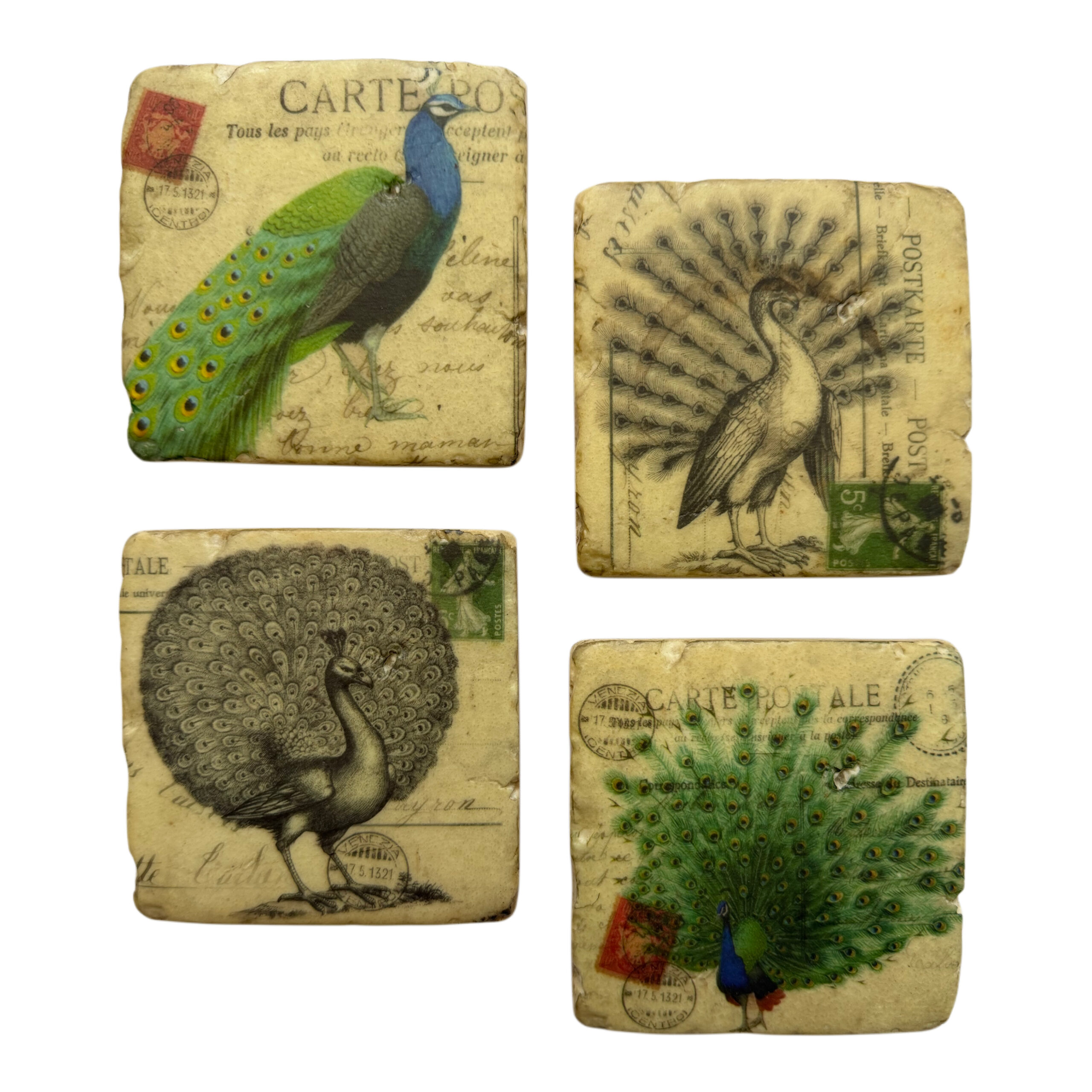 Posavasos con diseño de pavorreal