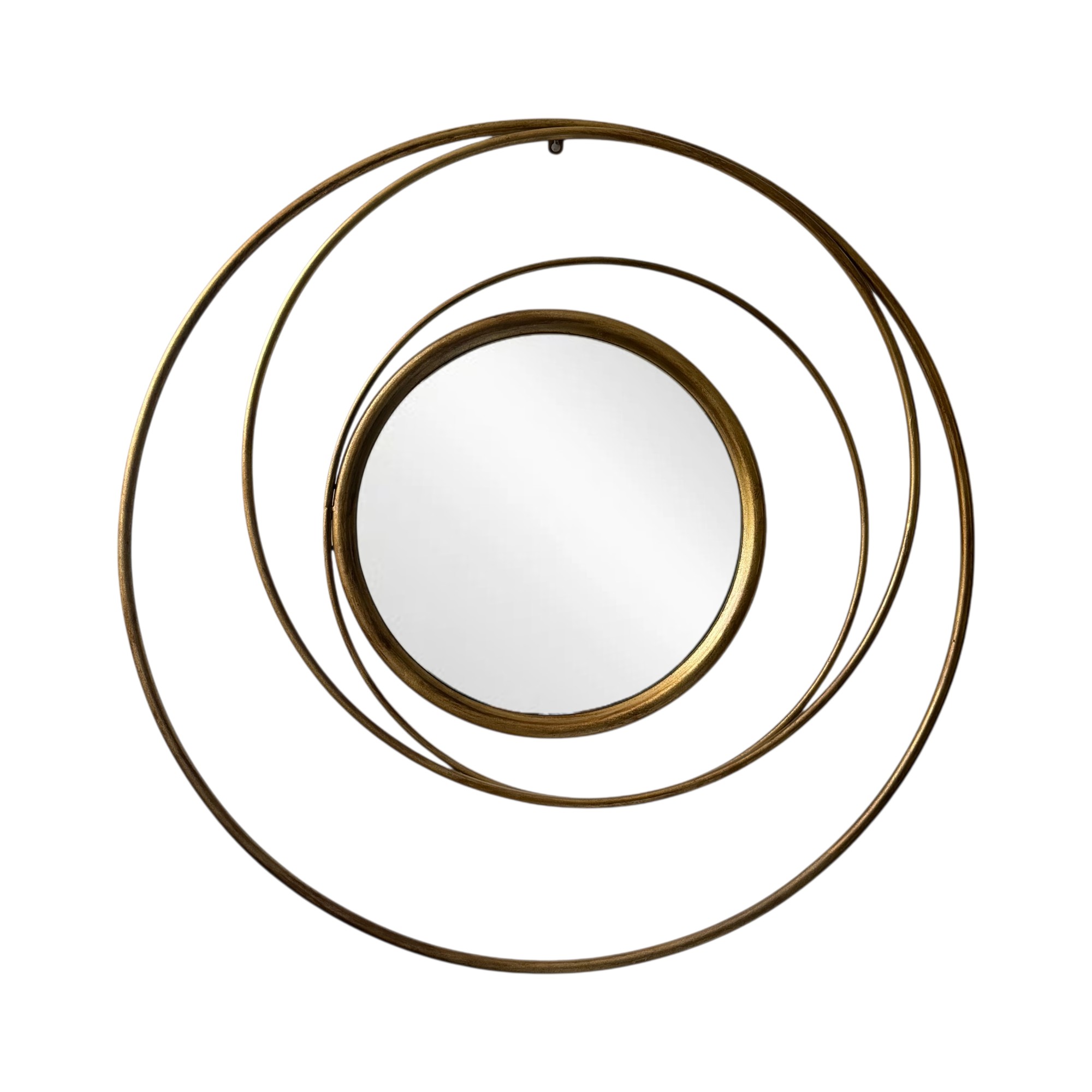 Espejo circular con marco de aros color dorado