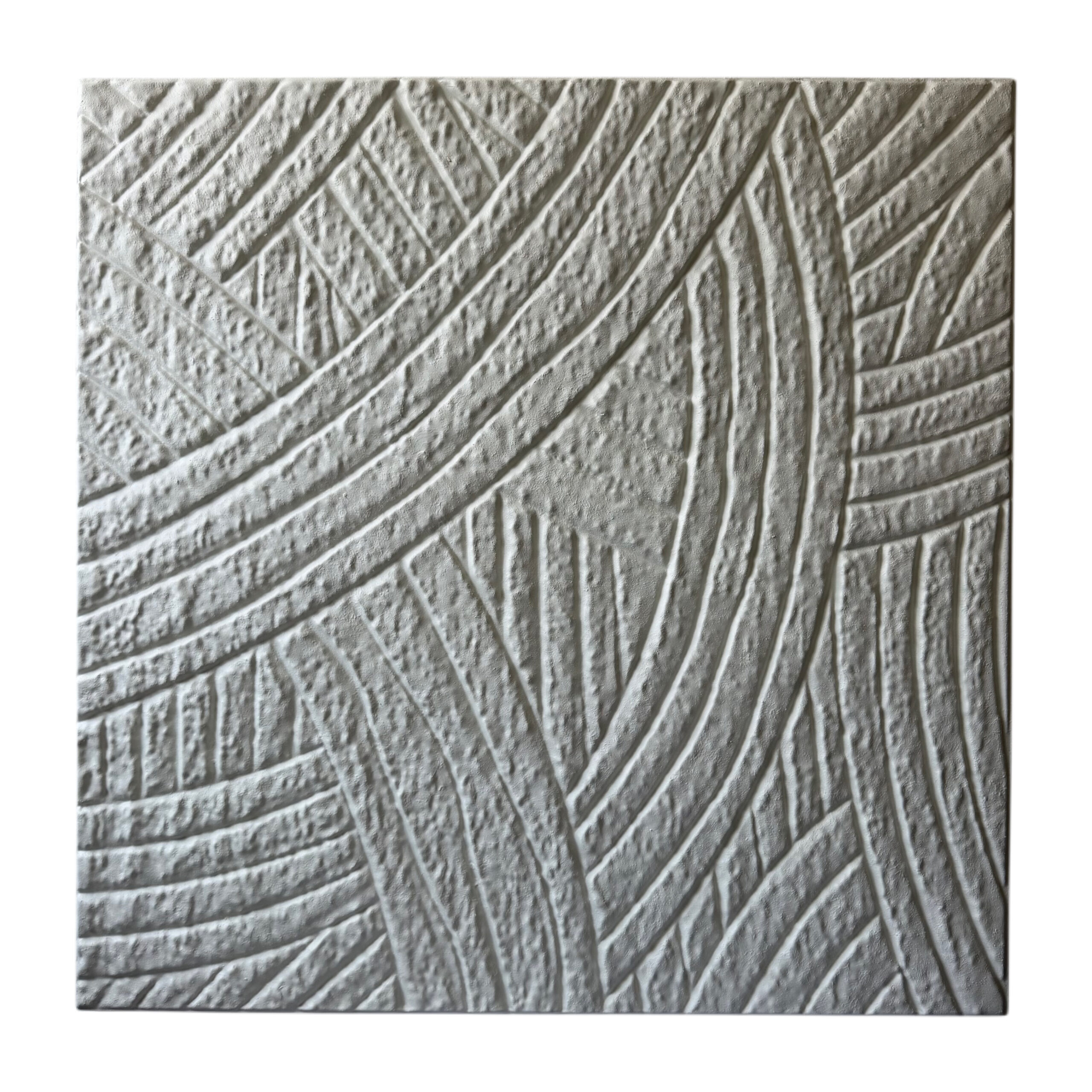 Cuadro decorativo blanco de metal con diseño curvas texturizadas