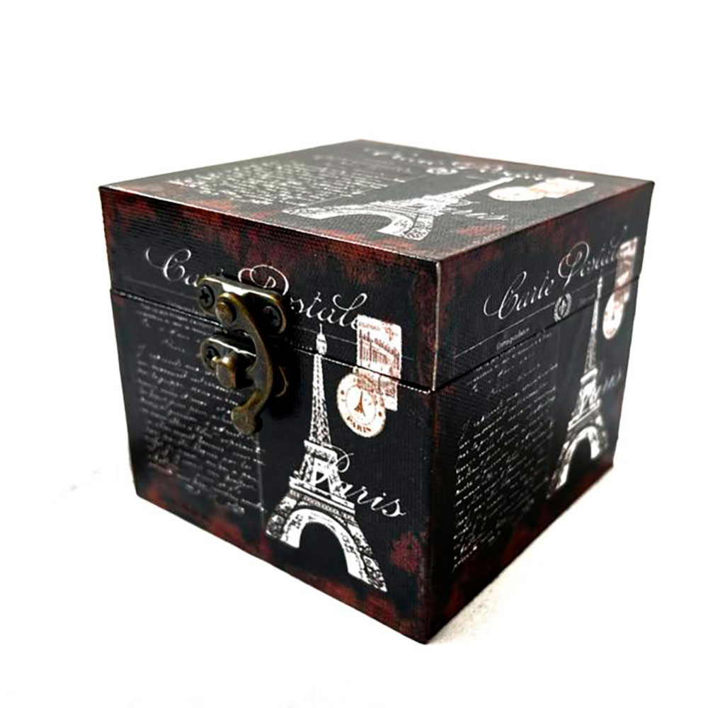 Caja de madera con diseño de París color negro y café