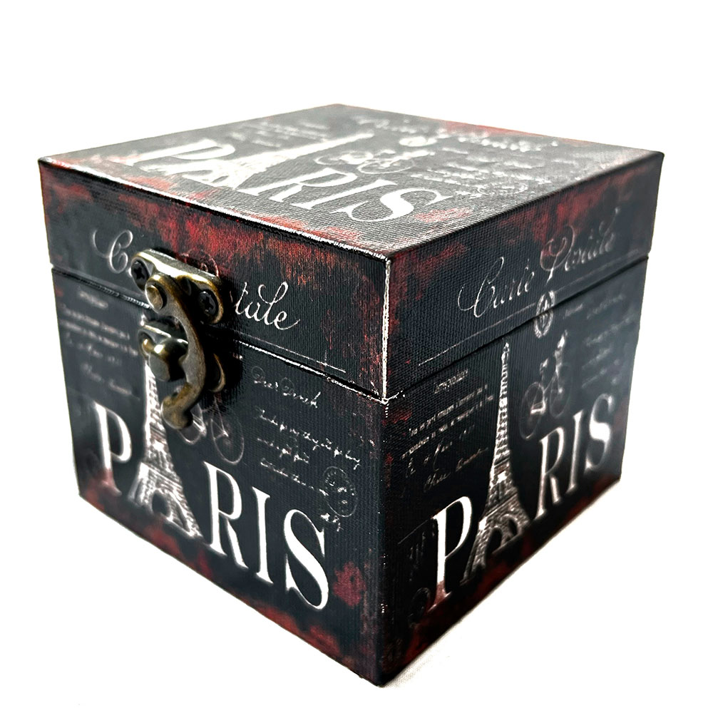 Caja de madera con diseño de París color negro y café