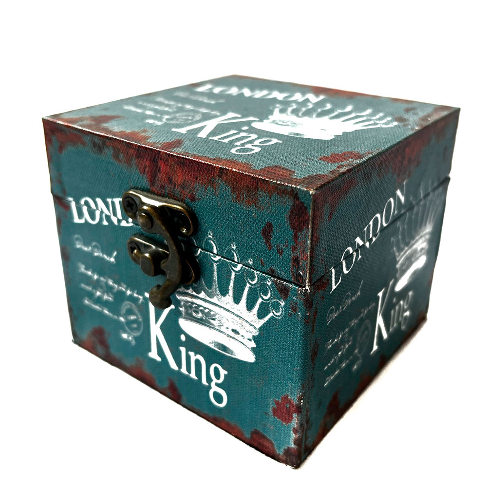 Caja de madera con diseño de corona king color azul  turquesa oscuro