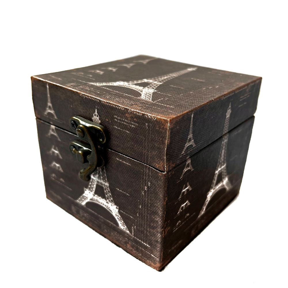 Caja de madera con diseño de París color cafe oscuro