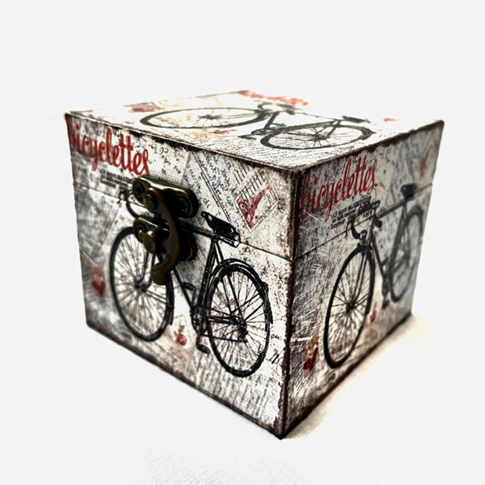 Caja de madera con diseño de bicicleta  color blanco