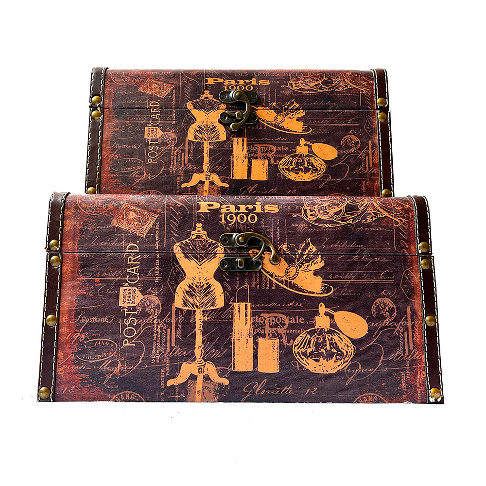 Caja de madera set/2 con diseño de modas color café