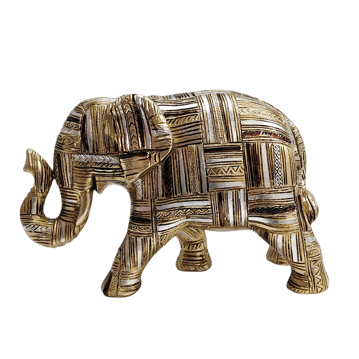 Elefante dorado con diseño en líneas texturizado tamaño grande