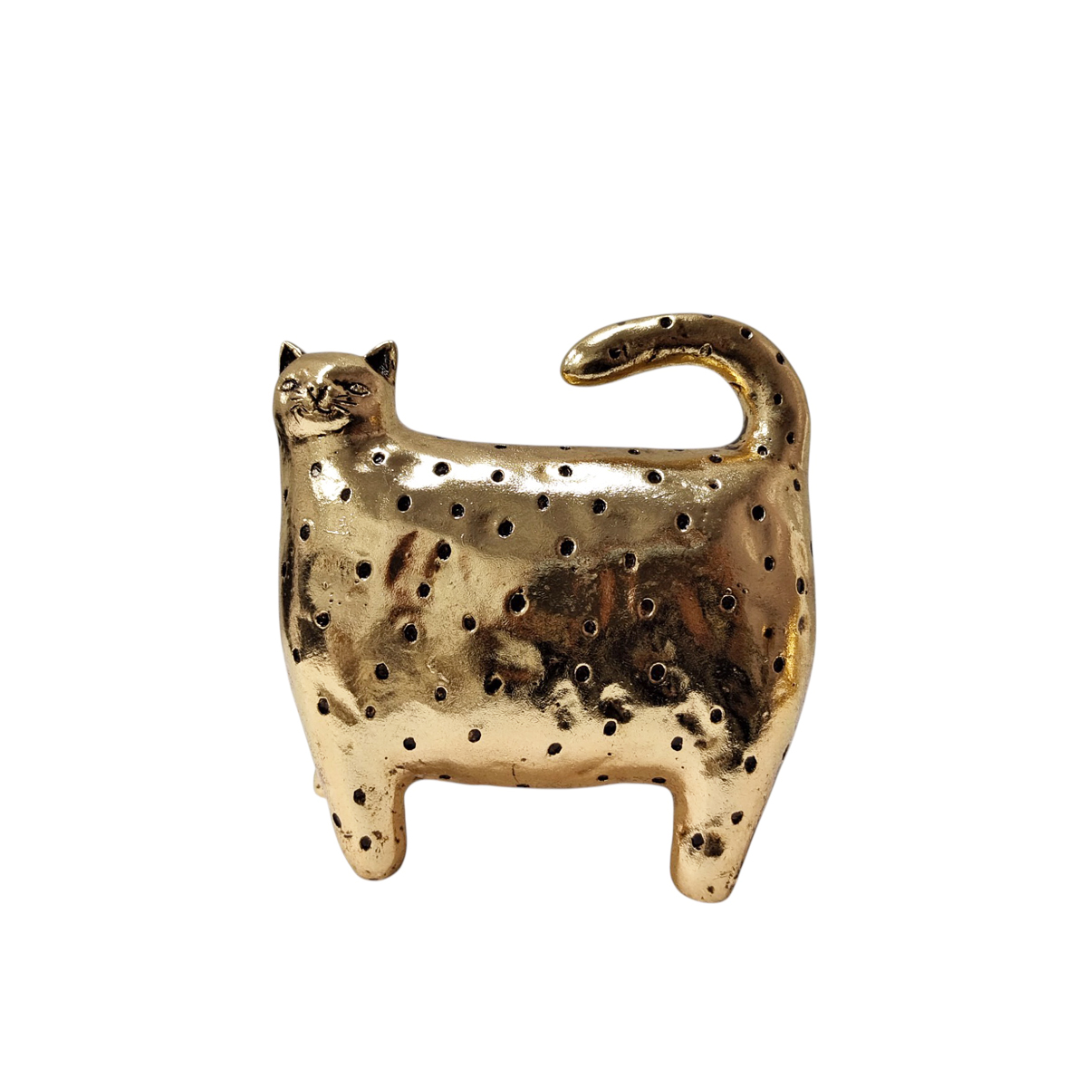 Figura decorativa gato con textura perforada color dorado tamaño chico