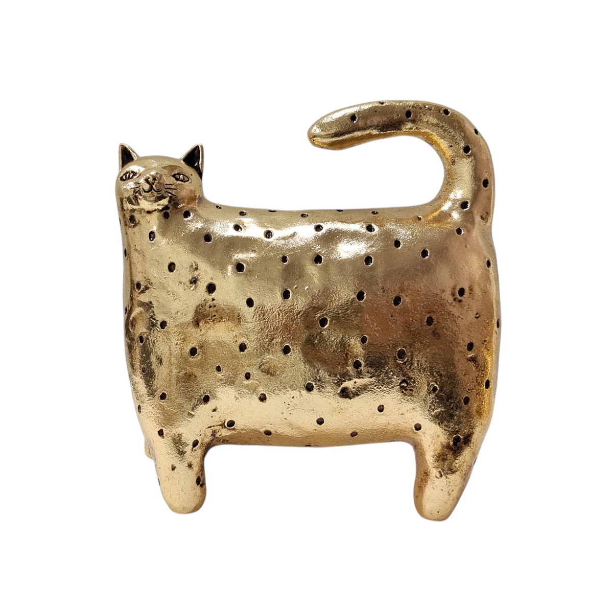 Figura decorativa gato con textura perforada color dorado tamaño grande