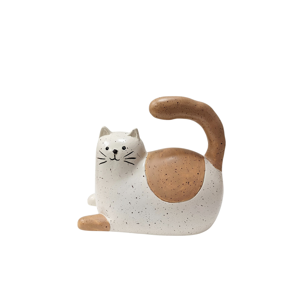Figura decorativa gato acostado color marfil y damasco