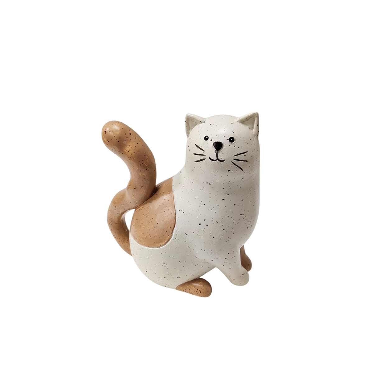 Figura decorativa gato sentado color marfil y damasco