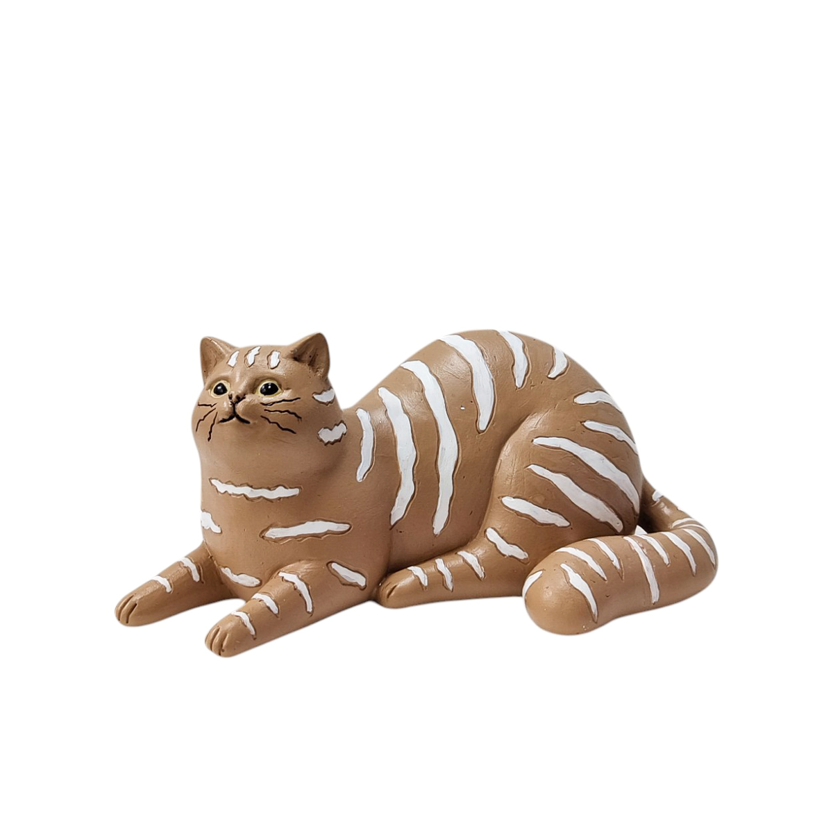 Figura decorativa gato acostado diseño de rayas blancas