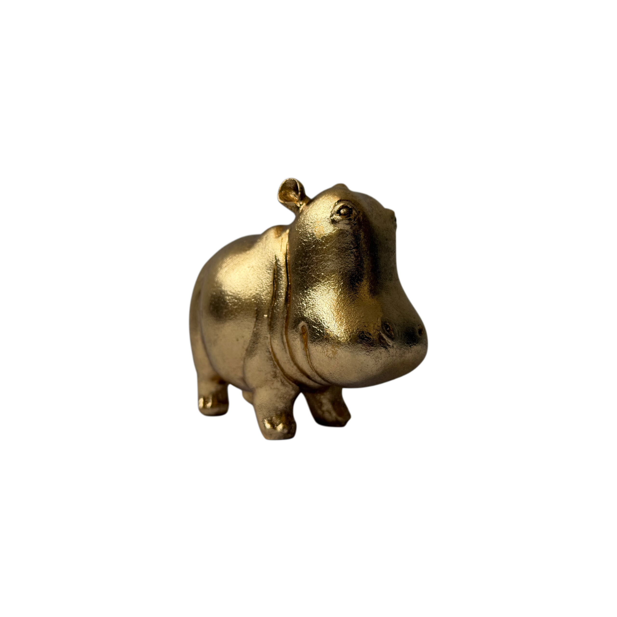 Figura decorativa hipopótamo color dorado tamaño chico