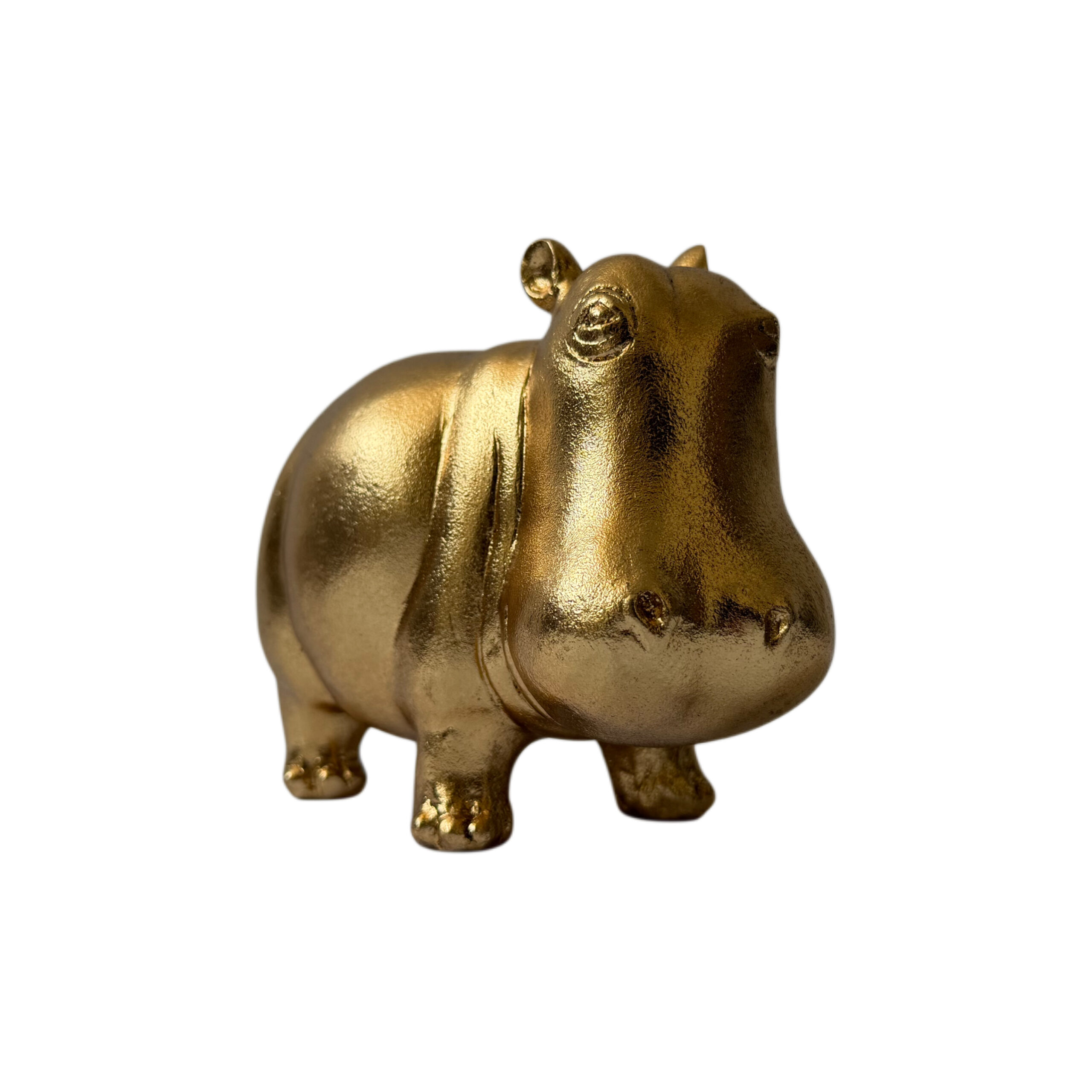 Figura decorativa hipopótamo color dorado tamaño grande