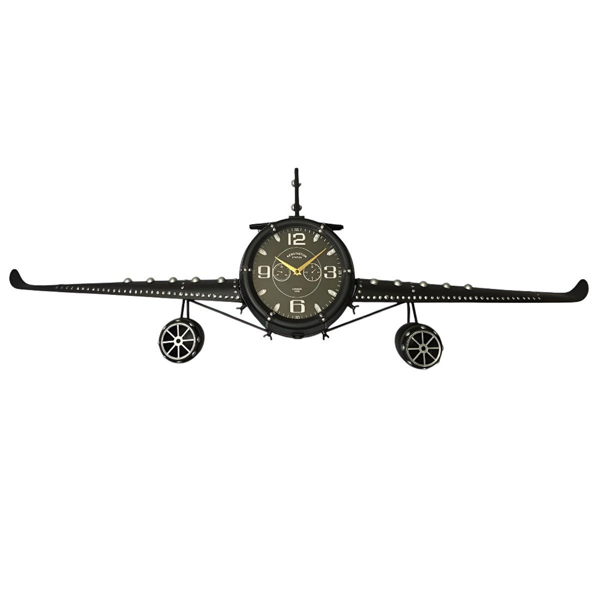 Reloj de pared color negro en forma de avión
