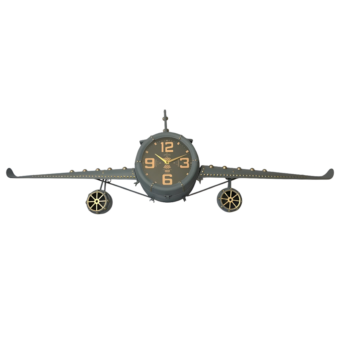 Reloj de pared color gris azulado en forma de avión